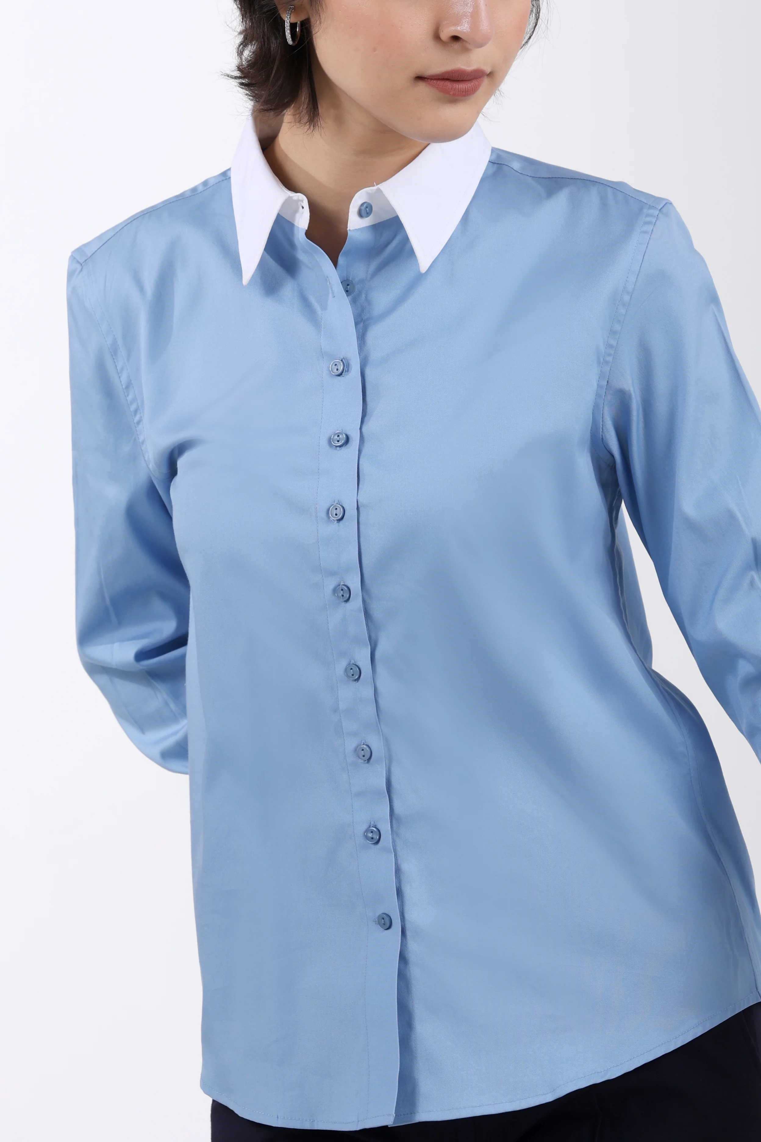 Signature Twill 2-Ply Cotton Contrast Collar Shirt – Sky Blue - Image 6