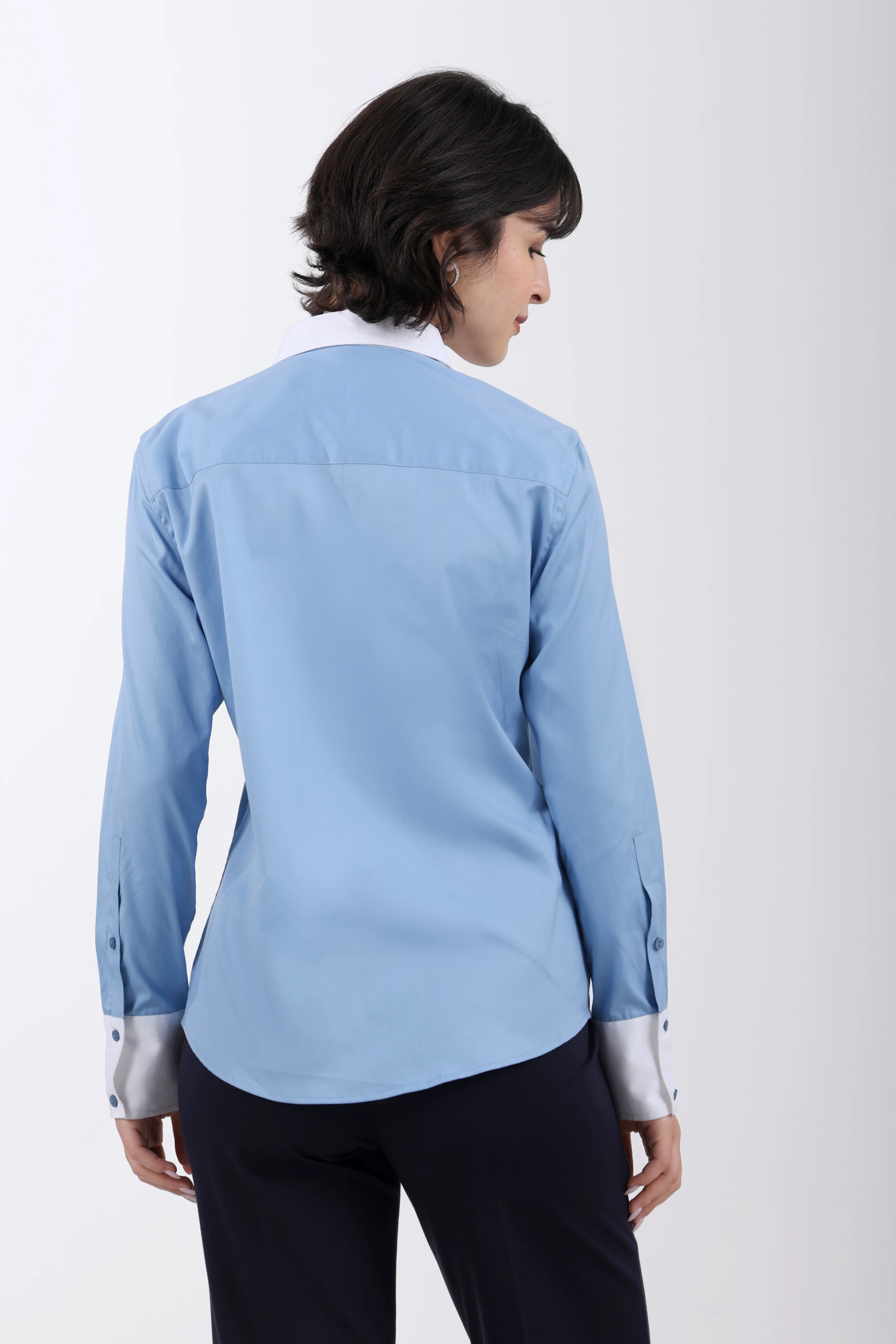Signature Twill 2-Ply Cotton Contrast Collar Shirt – Sky Blue - Image 7
