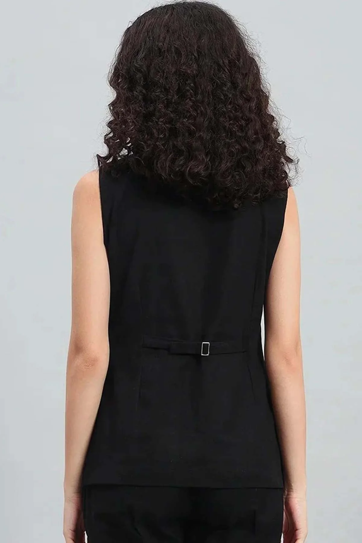 Square Neck Linen Vest – Black - Image 3