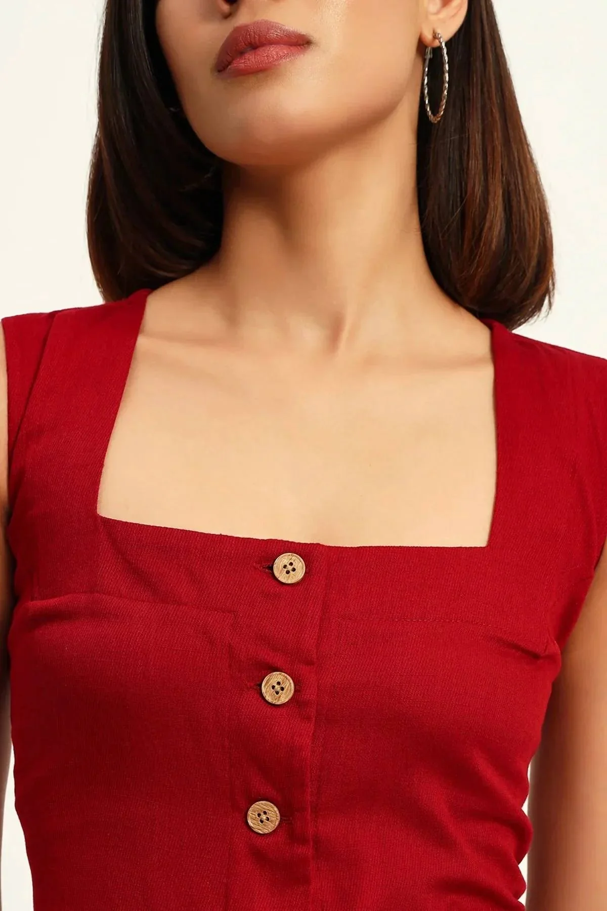 Square Neck Linen Vest – Red - Image 5