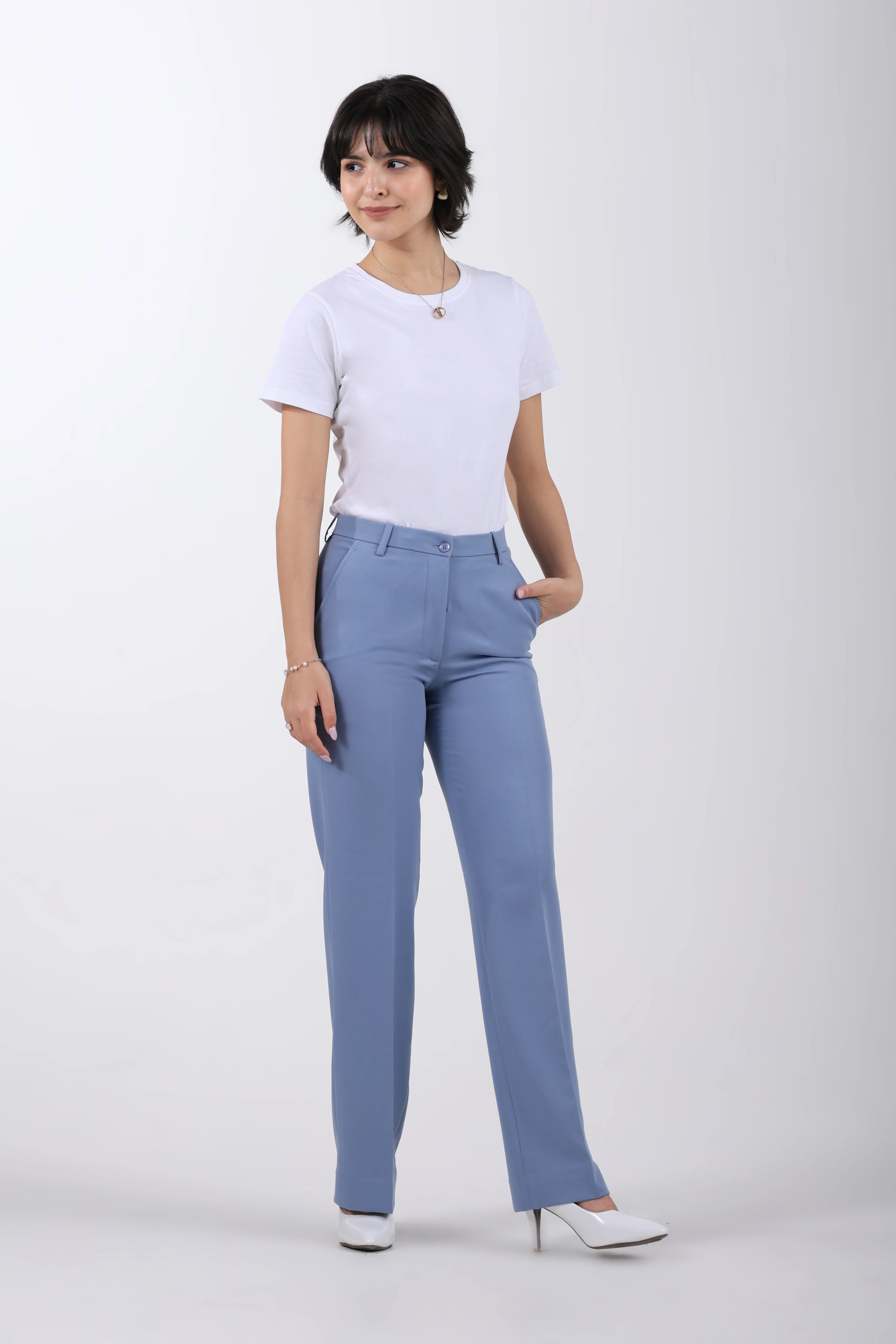 Straight Fit Trousers – Powder Blue - Image 3