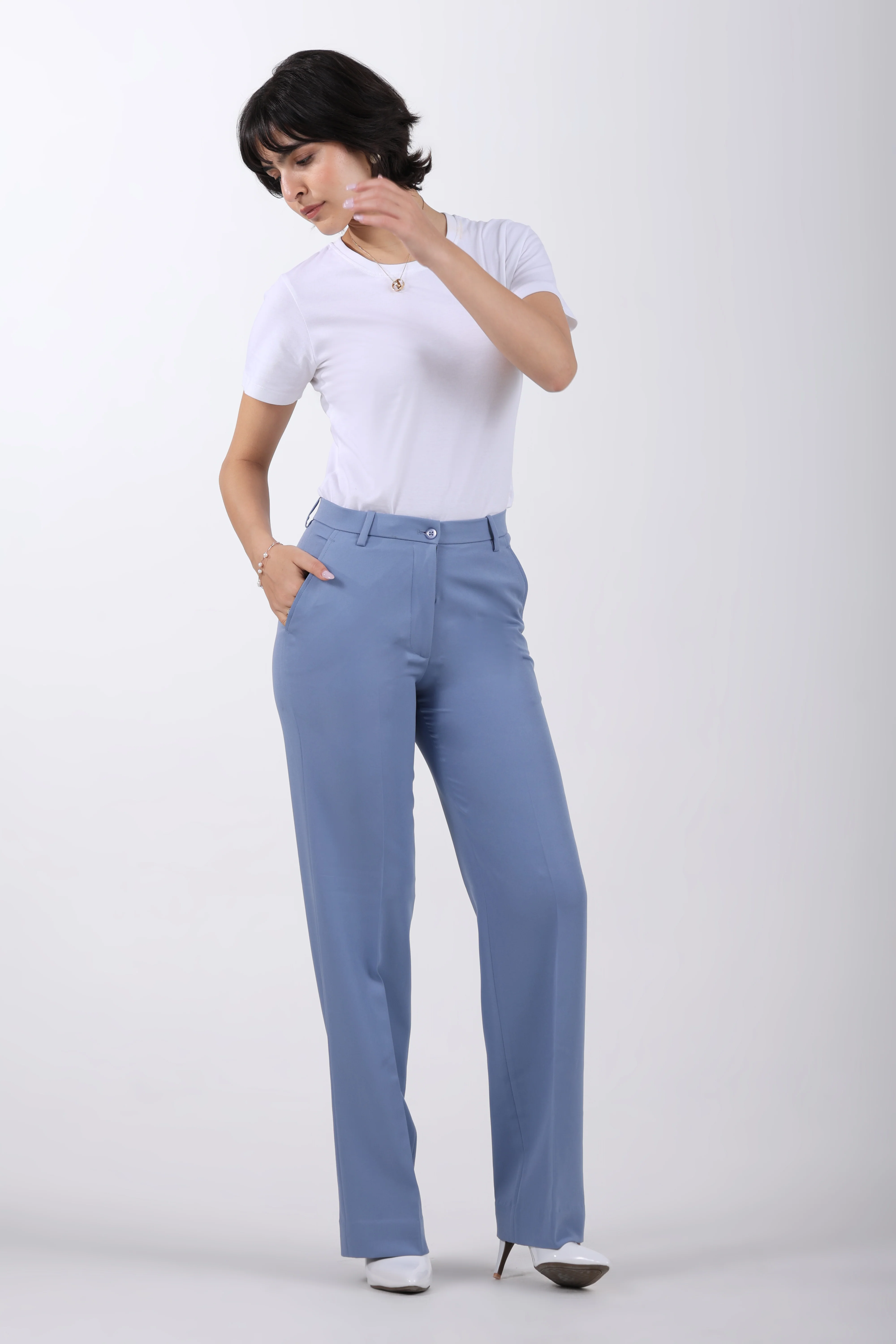 Straight Fit Trousers – Powder Blue - Image 4