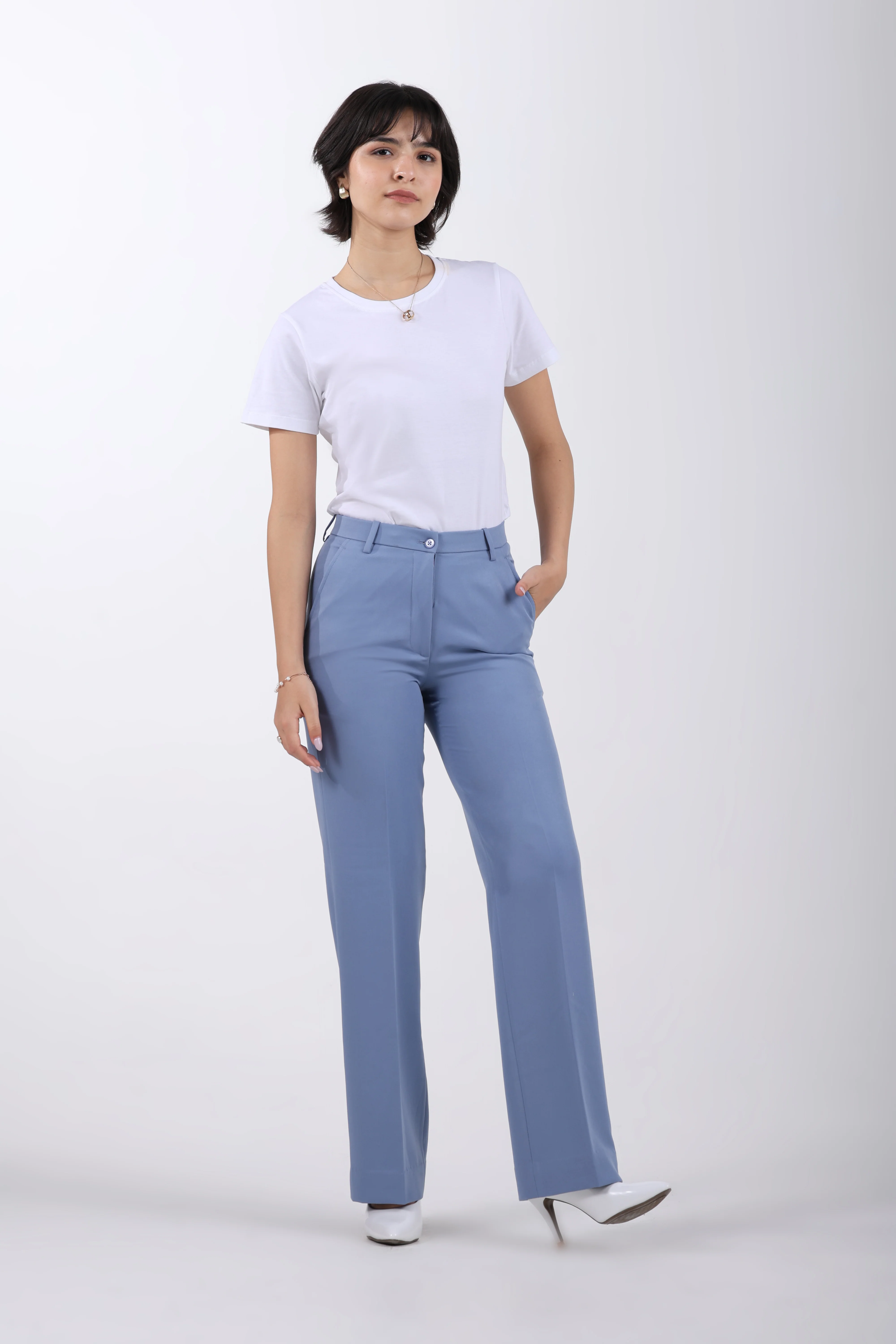 Straight Fit Trousers – Powder Blue - Image 5