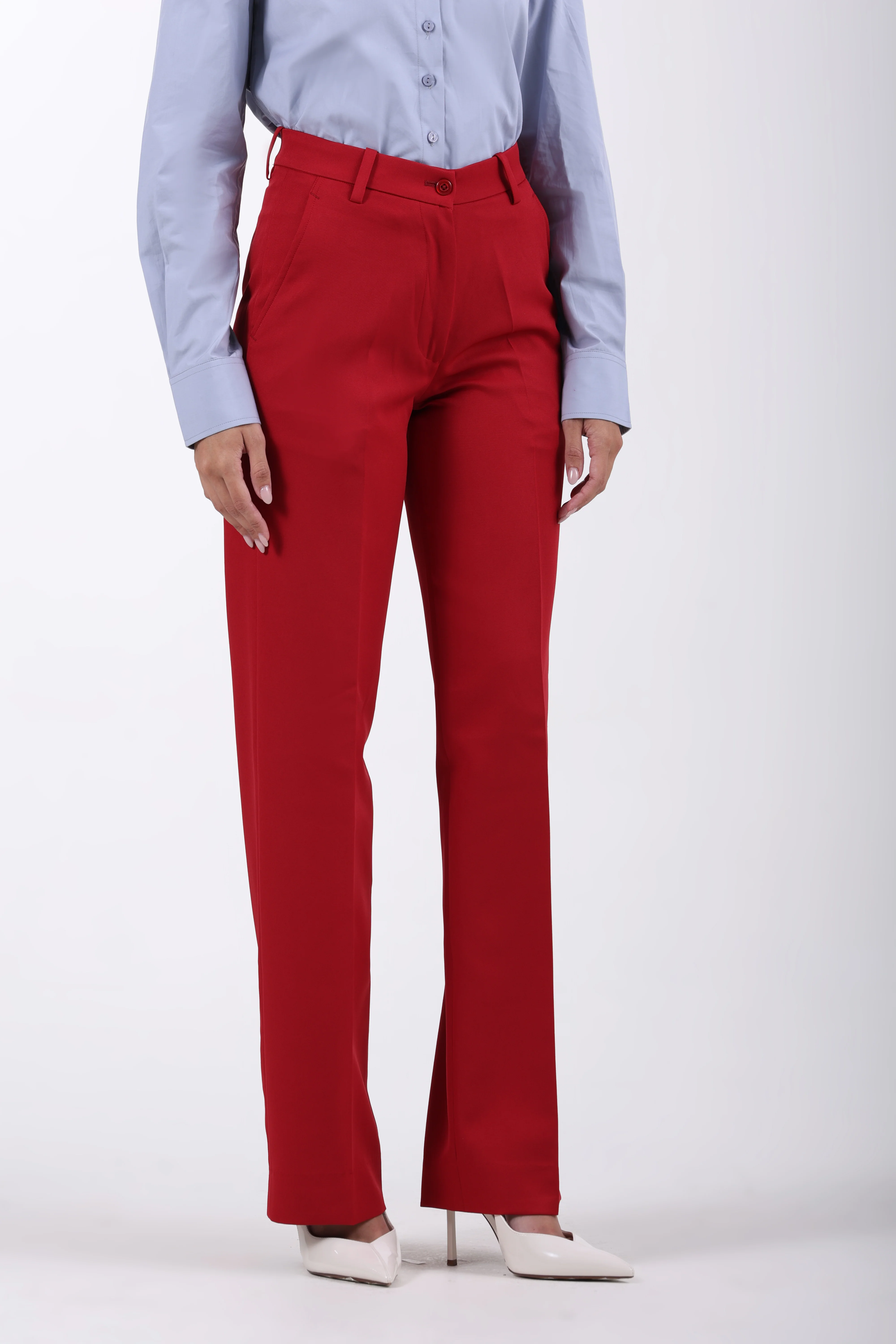 Straight Fit Trousers – Red - Image 3