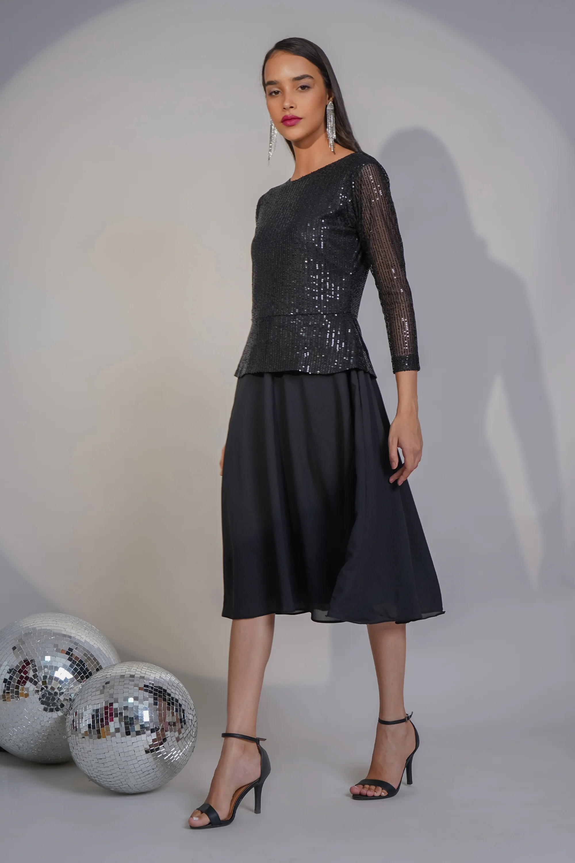 Taareef Trail Sequin Midi Dress – Black - Image 2