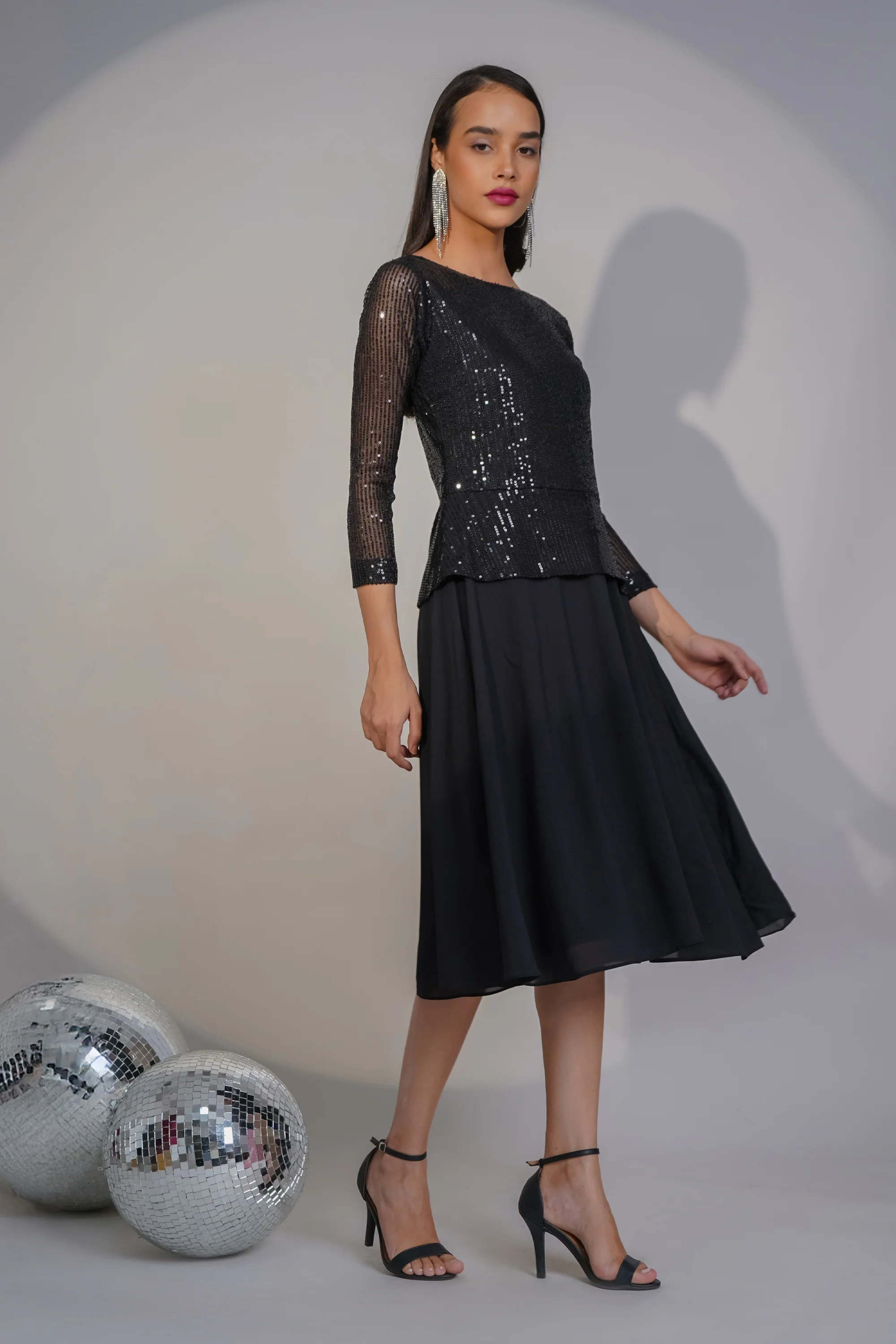 Taareef Trail Sequin Midi Dress – Black - Image 3