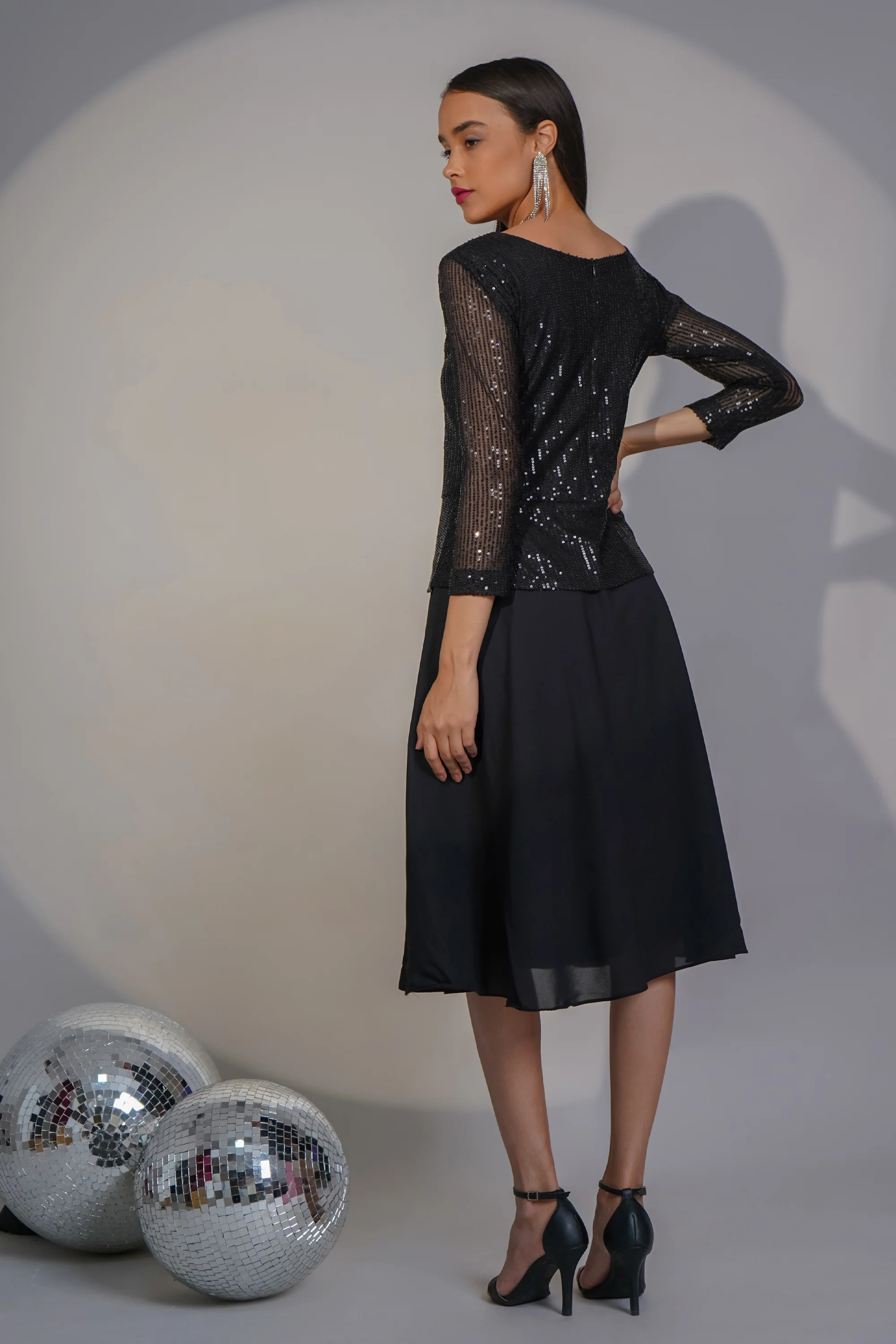 Taareef Trail Sequin Midi Dress – Black - Image 5
