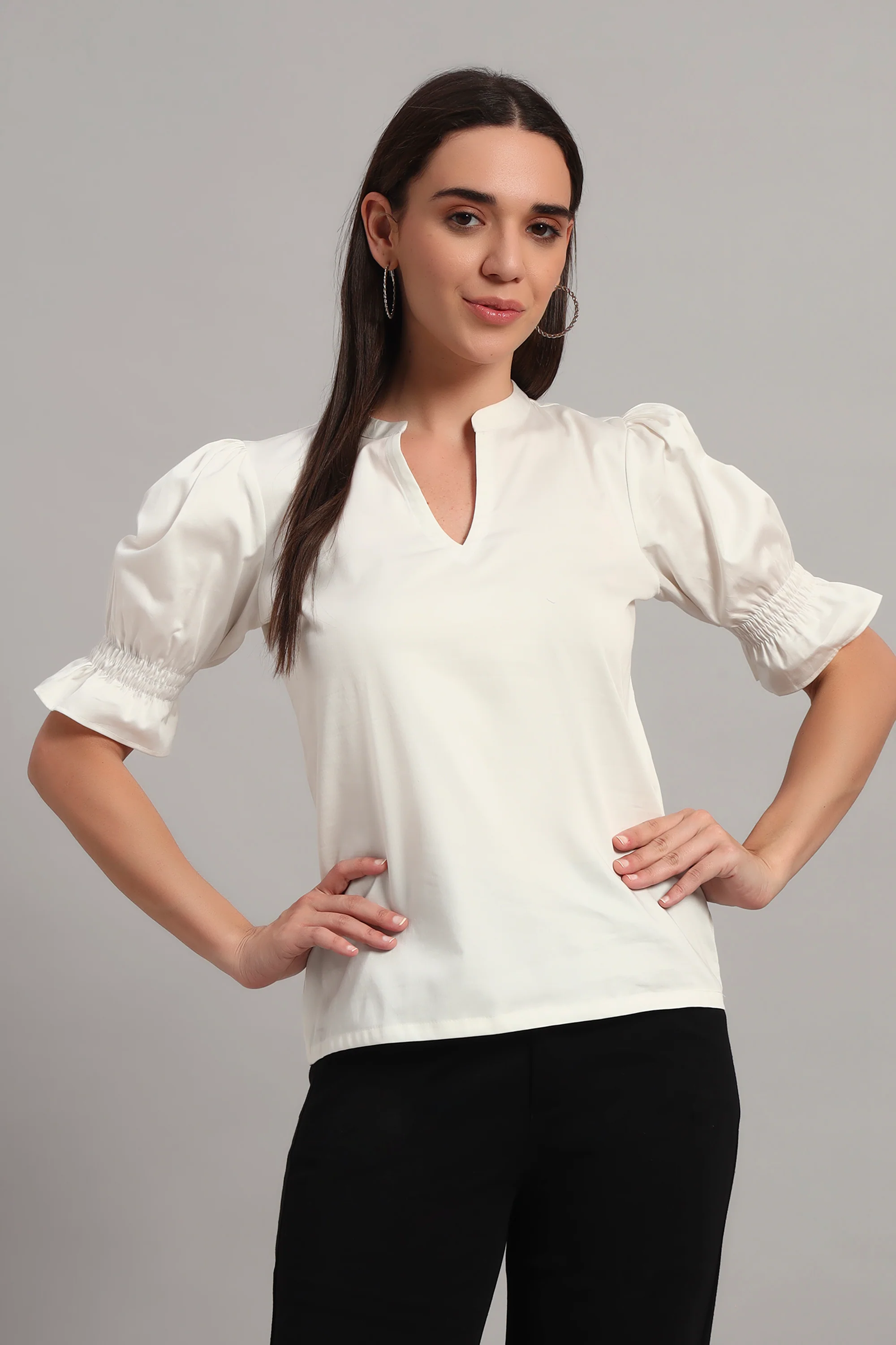 The Split Collar Classic Top, White