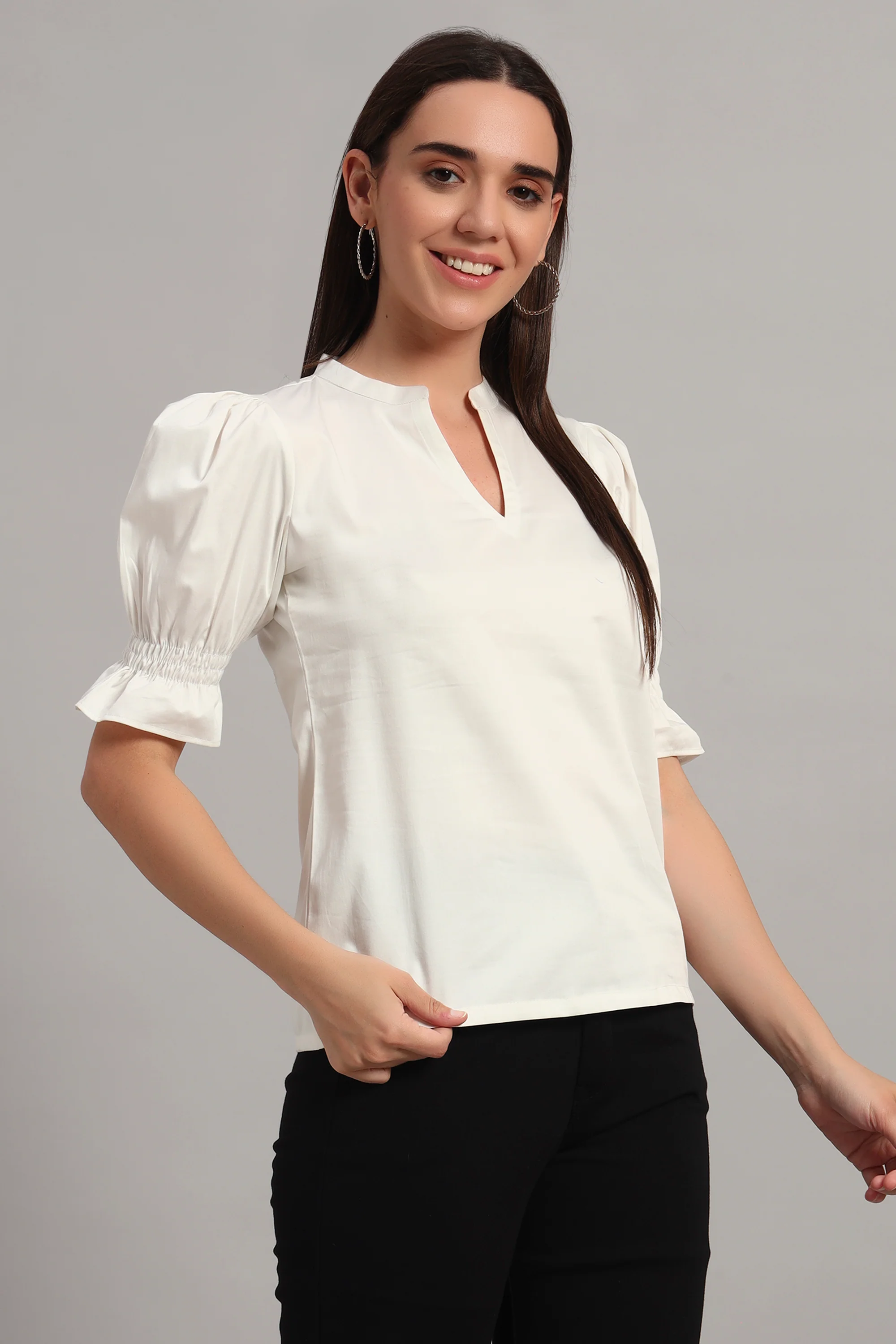 The Split Collar Classic Top, White - Image 4