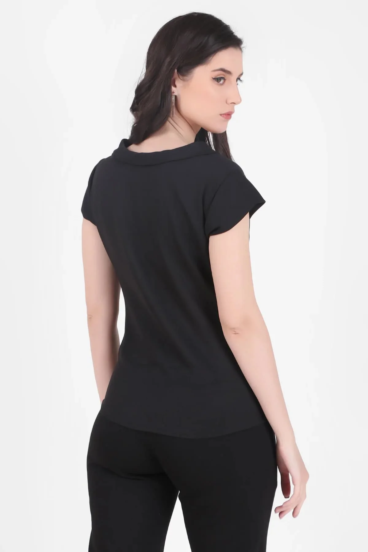Timeless Draped Neck Top – Black - Image 3