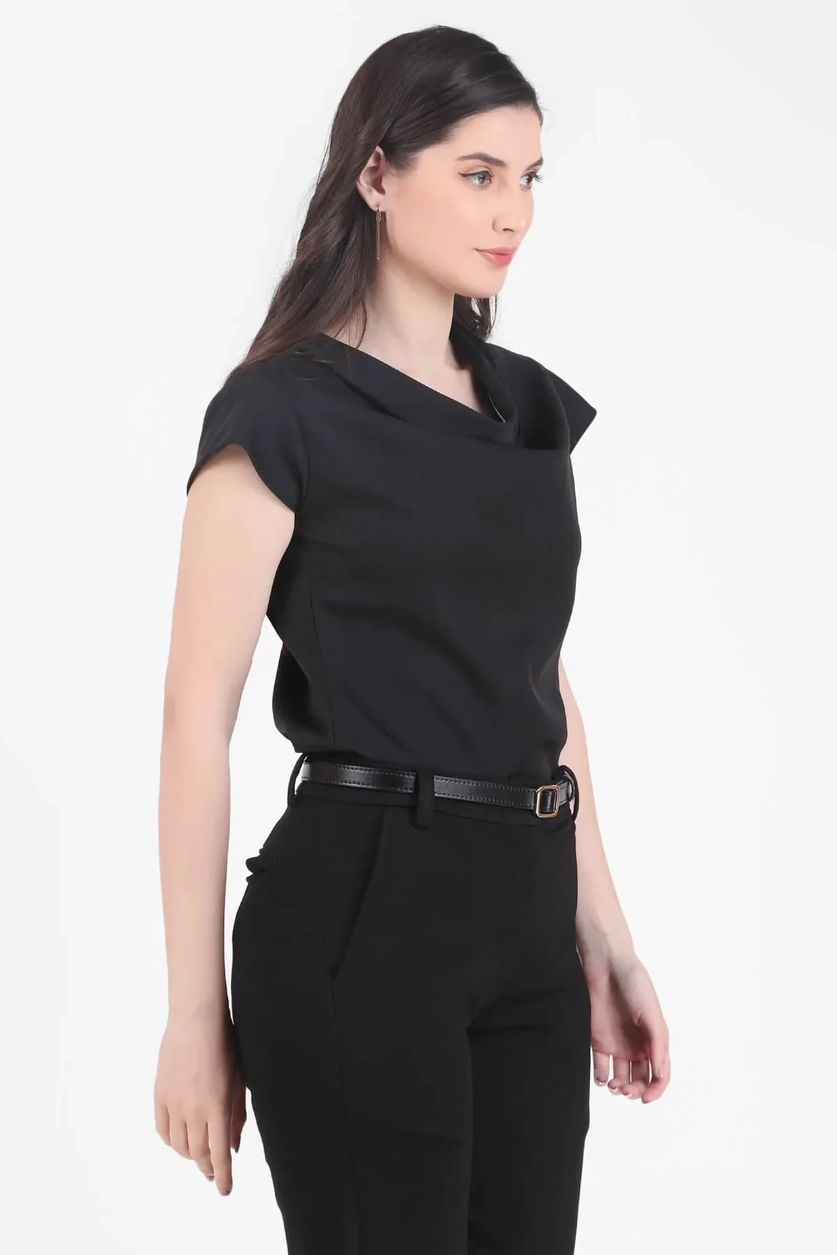 Timeless Draped Neck Top – Black - Image 4
