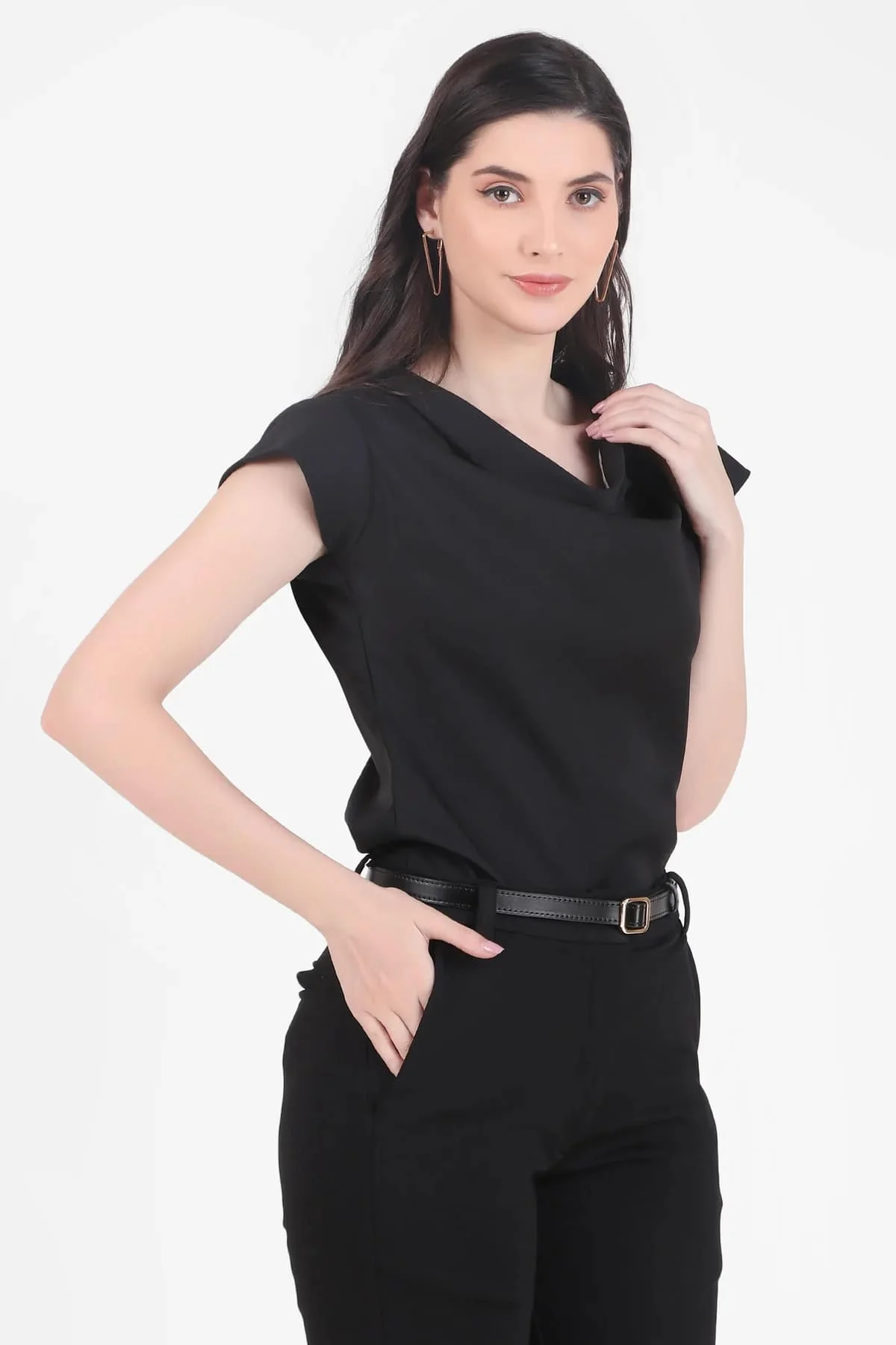 Timeless Draped Neck Top – Black - Image 5