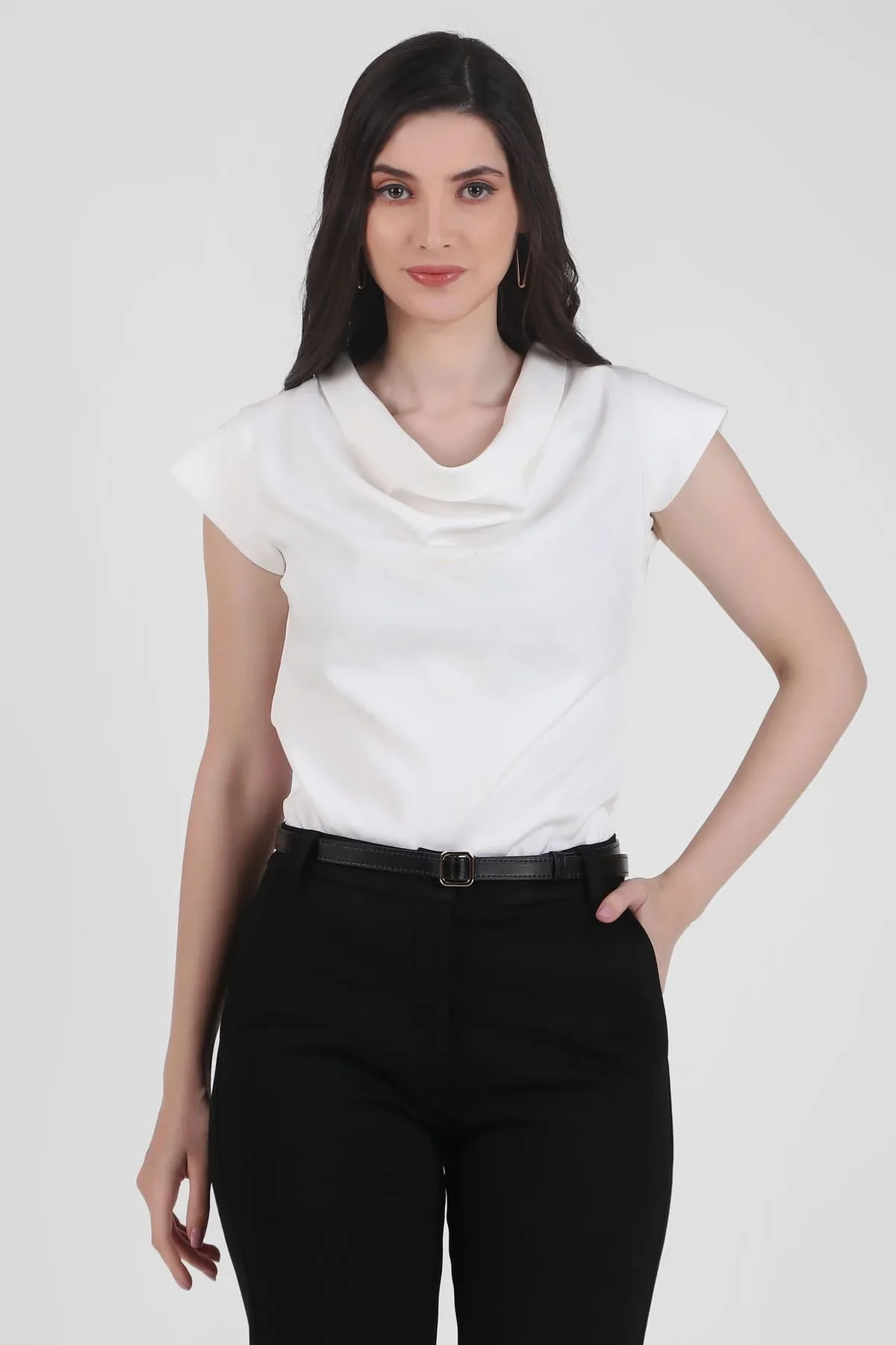 Timeless Draped Neck Top – Ivory - Image 4