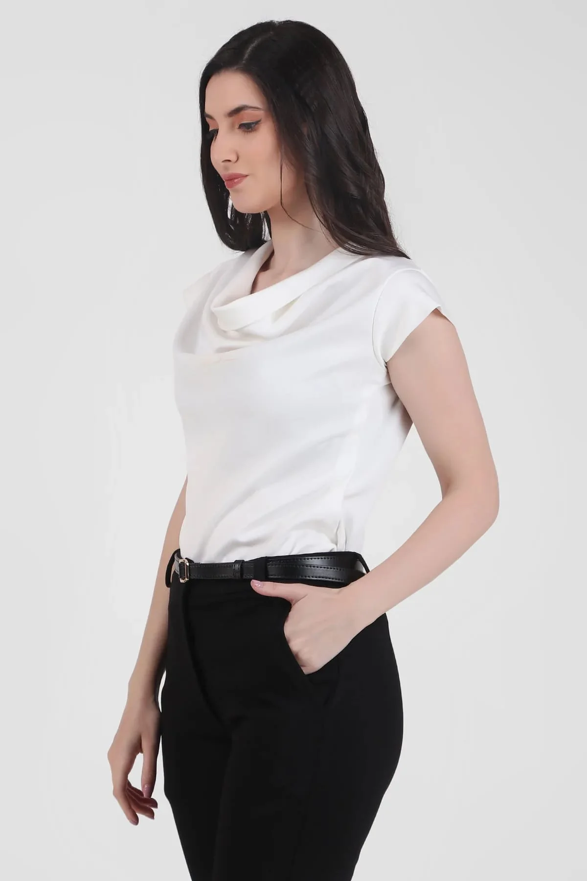 Timeless Draped Neck Top – Ivory - Image 5