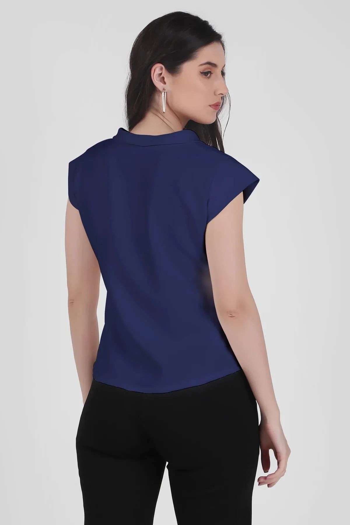 Timeless Draped Neck Top – Midnight Blue - Image 4
