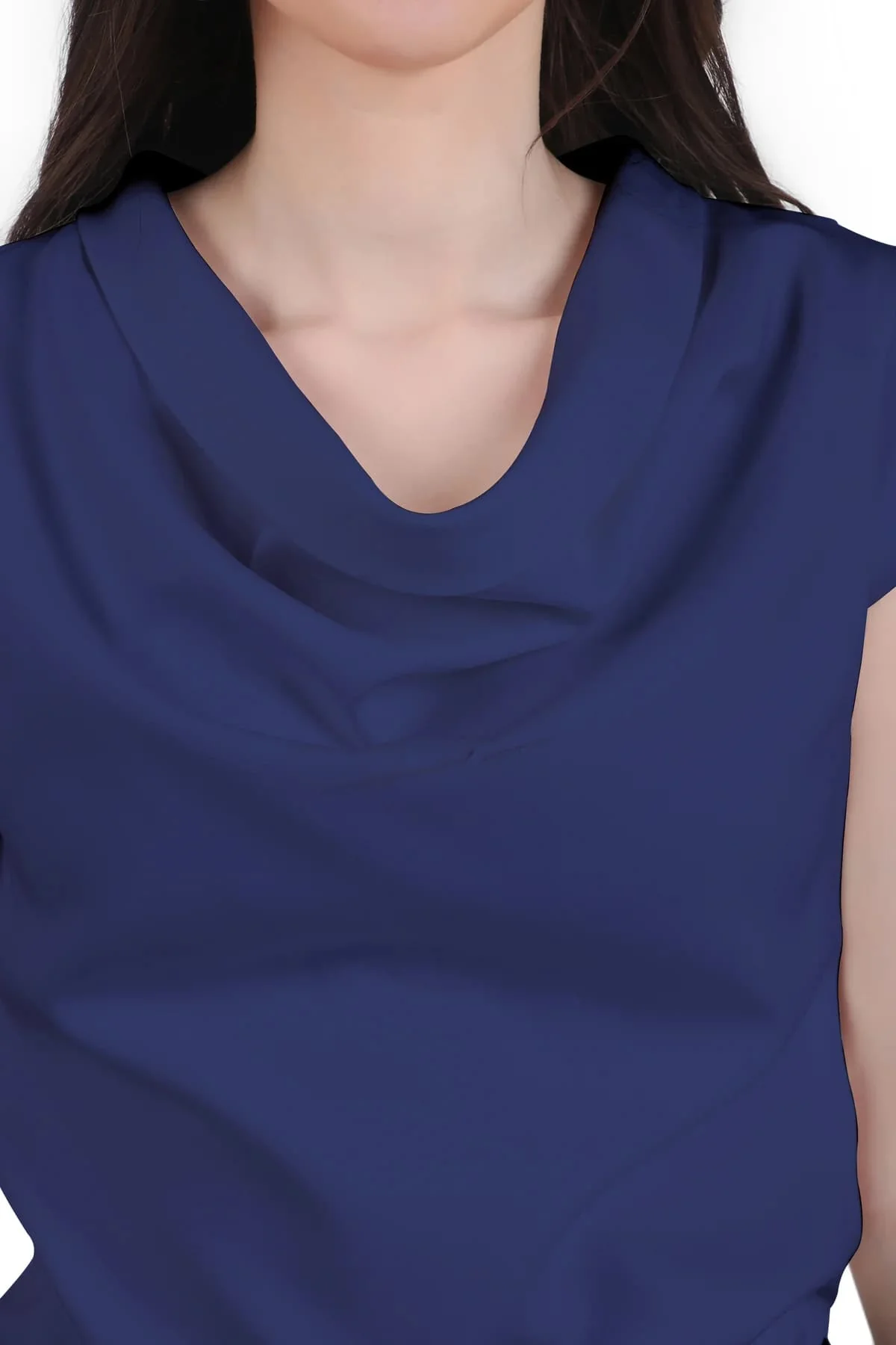 Timeless Draped Neck Top – Midnight Blue - Image 5