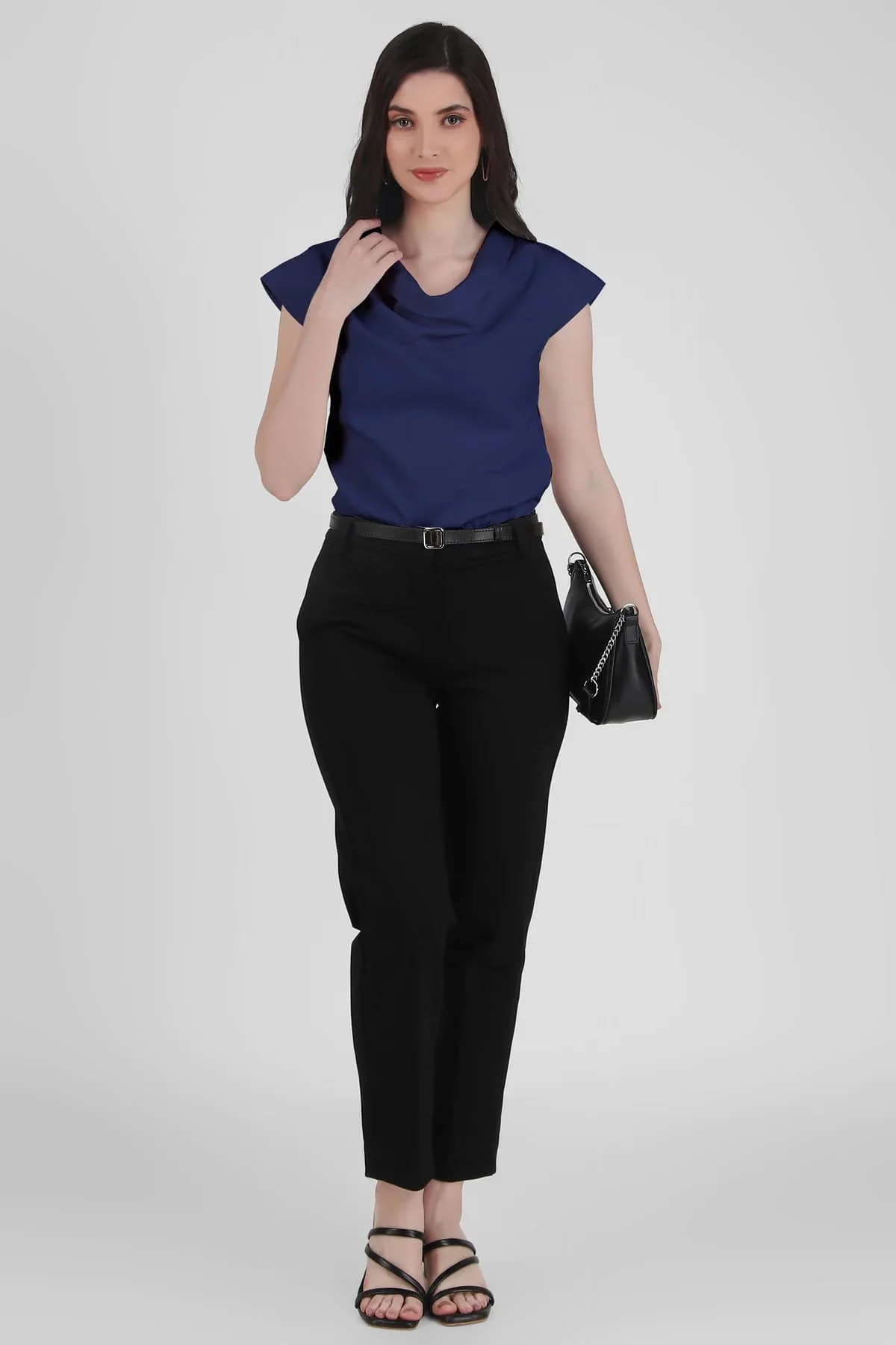 Timeless Draped Neck Top – Midnight Blue - Image 6