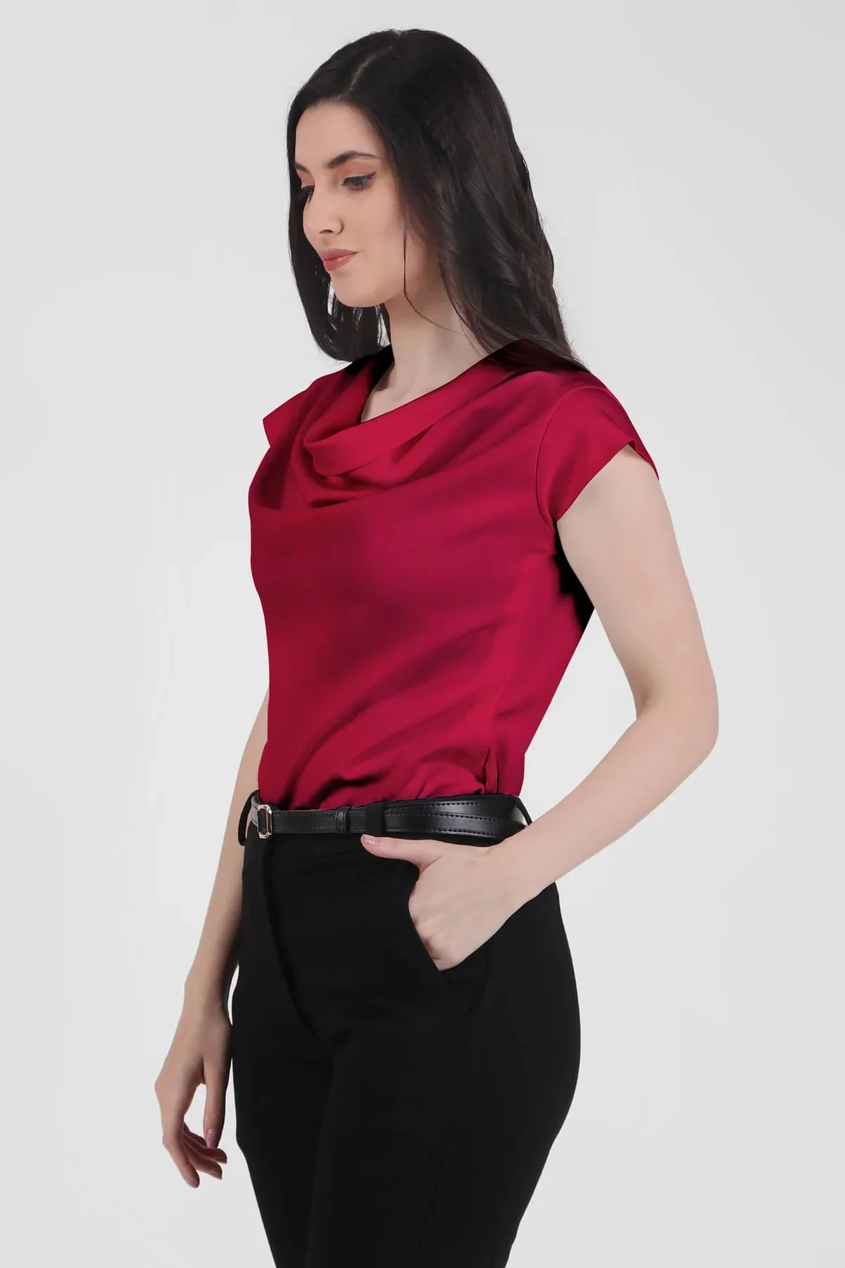 Timeless Draped Neck Top – Red - Image 3