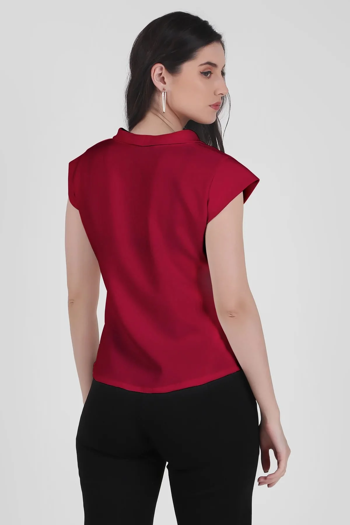 Timeless Draped Neck Top – Red - Image 4