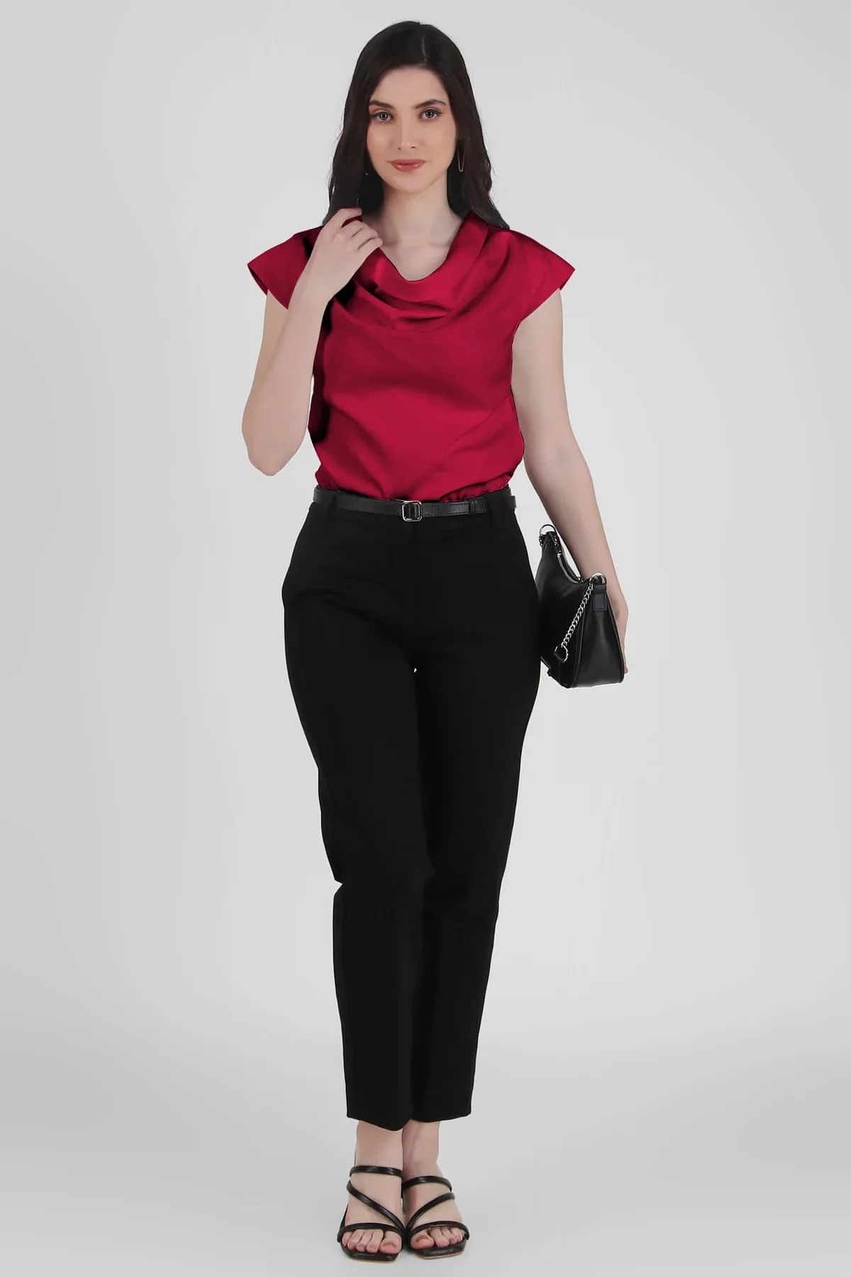 Timeless Draped Neck Top – Red - Image 6