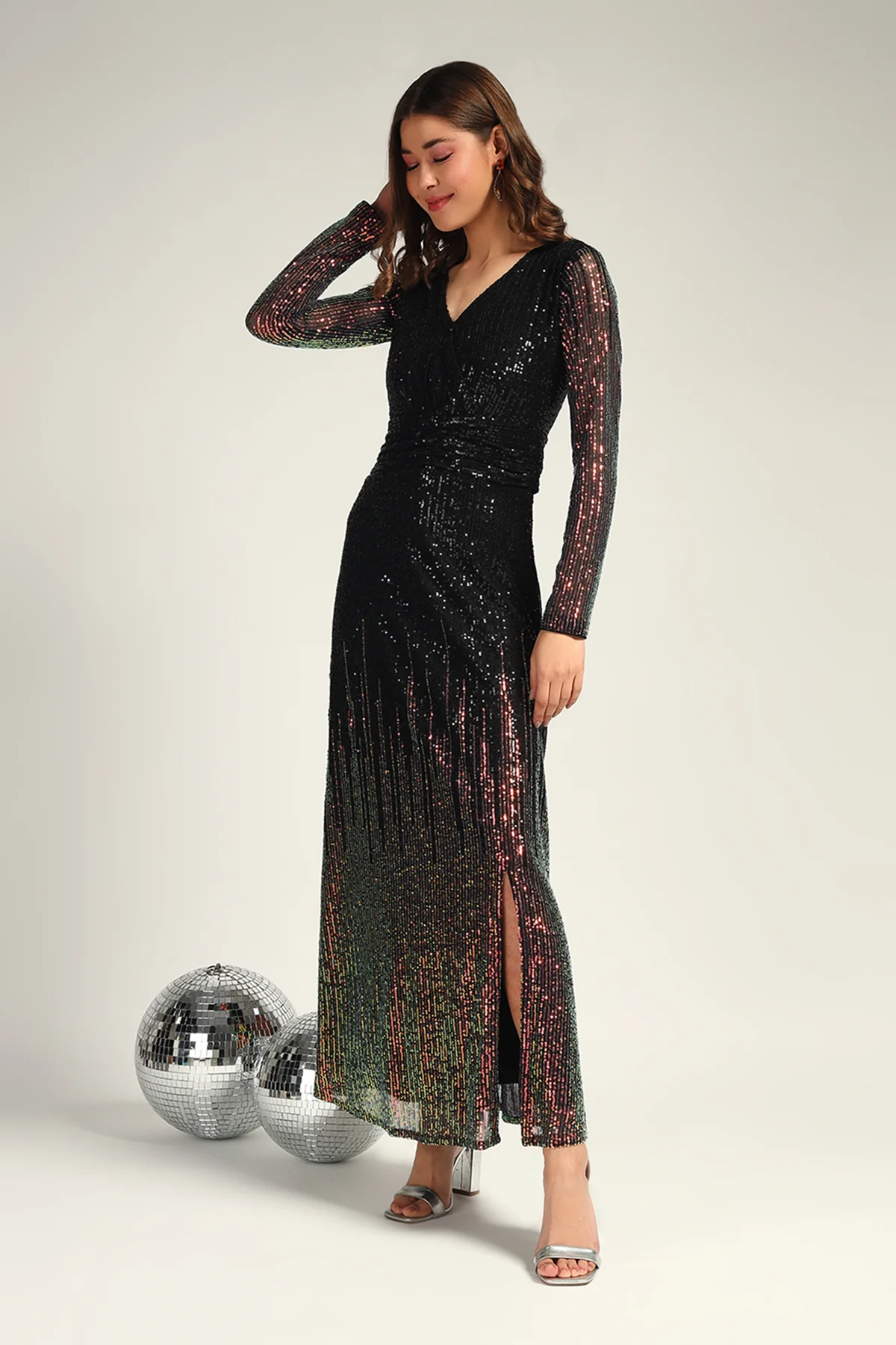 Twinkle Tales Wrap Sequin Dress – Black - Image 2