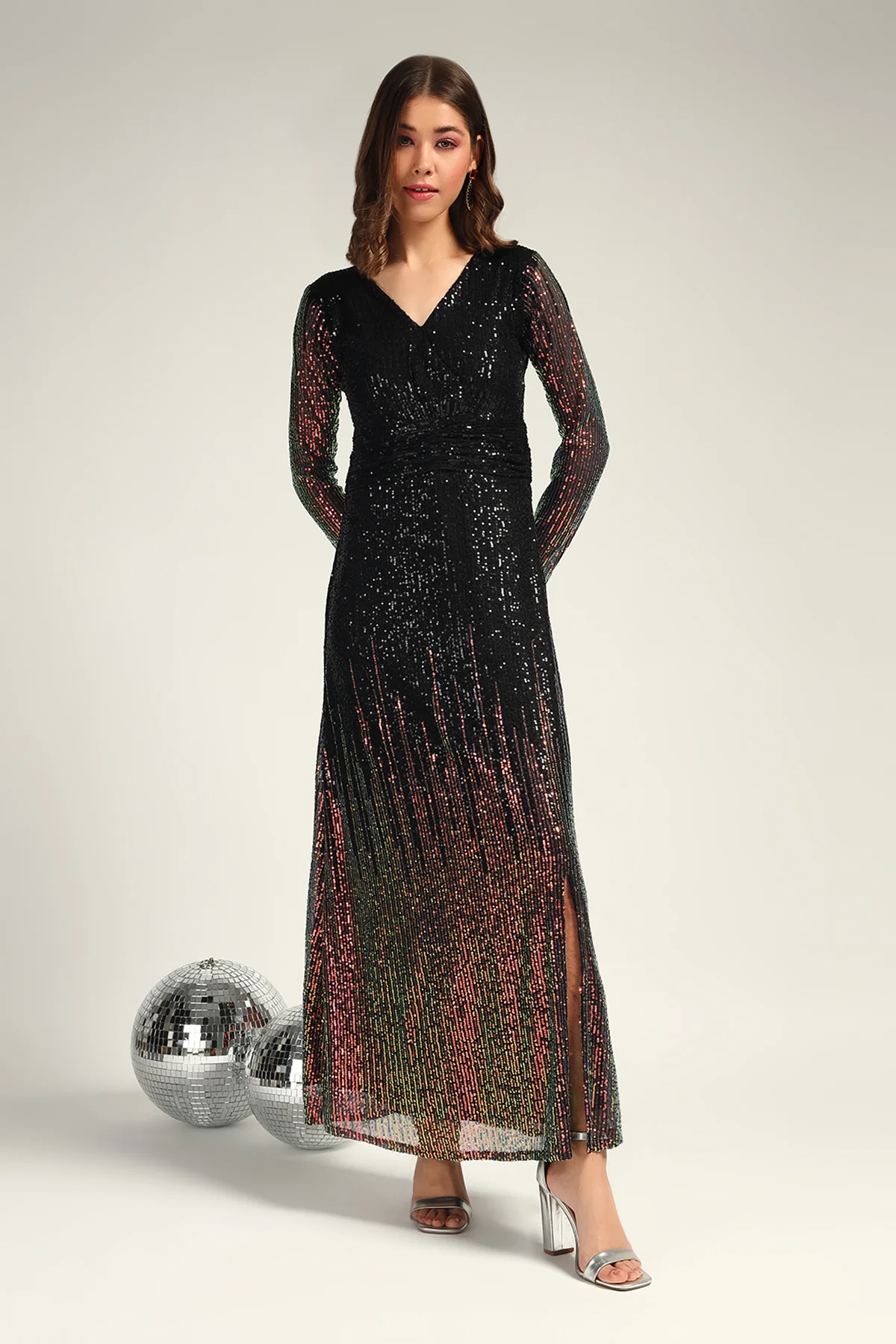 Twinkle Tales Wrap Sequin Dress – Black - Image 3