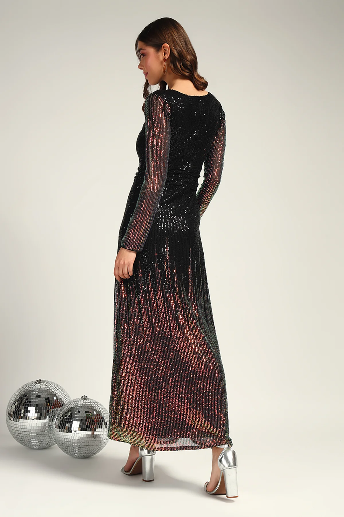 Twinkle Tales Wrap Sequin Dress – Black - Image 4