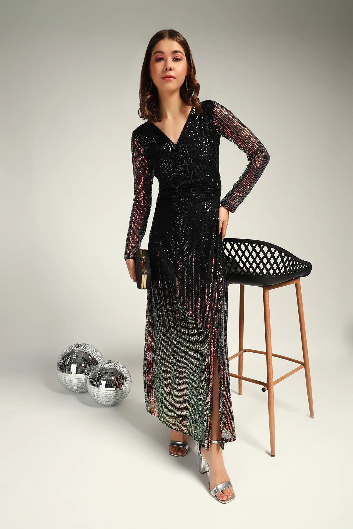 Twinkle Tales Wrap Sequin Dress – Black - Image 6