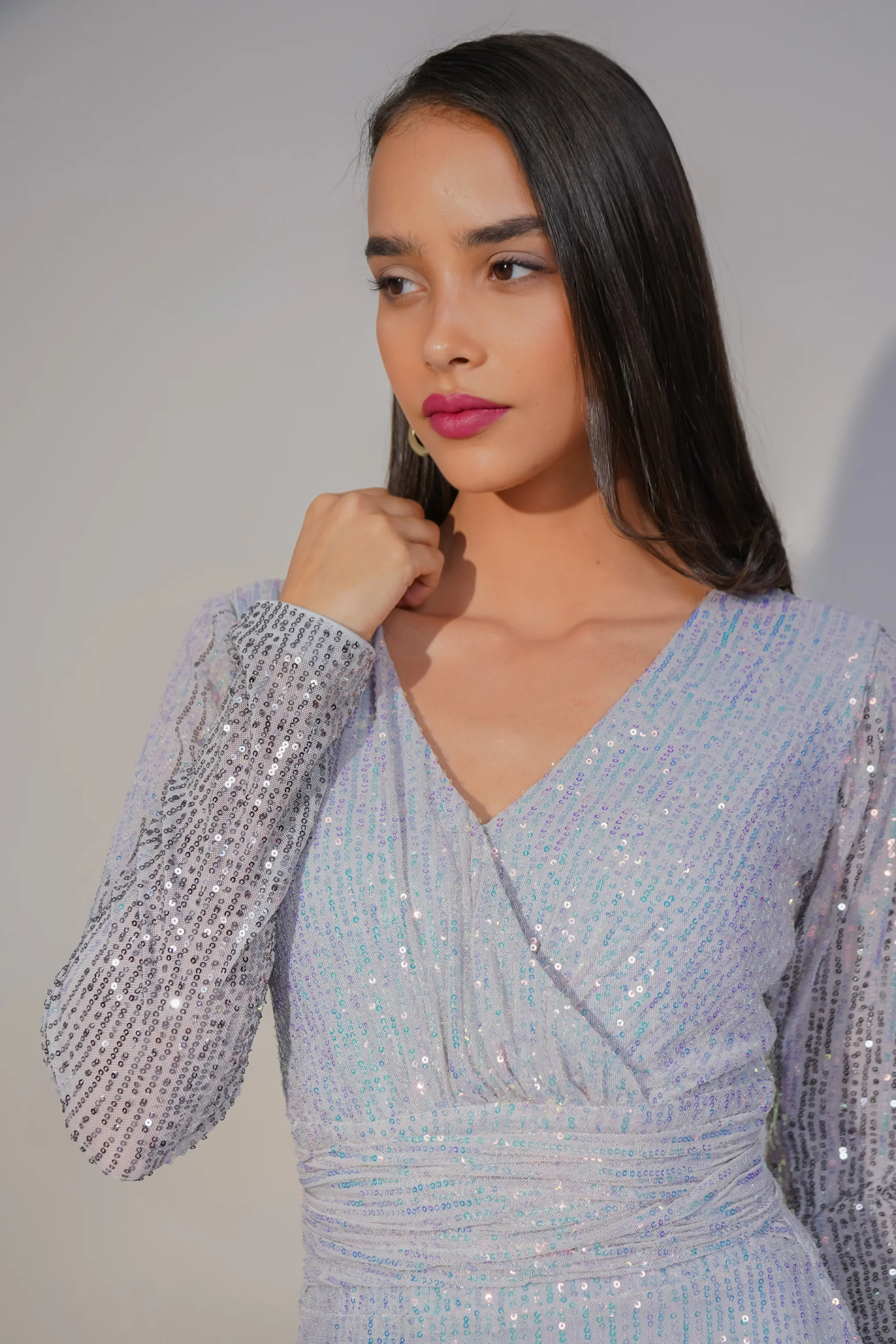 Twinkle Tales Wrap Sequin Dress – Lilac - Image 5