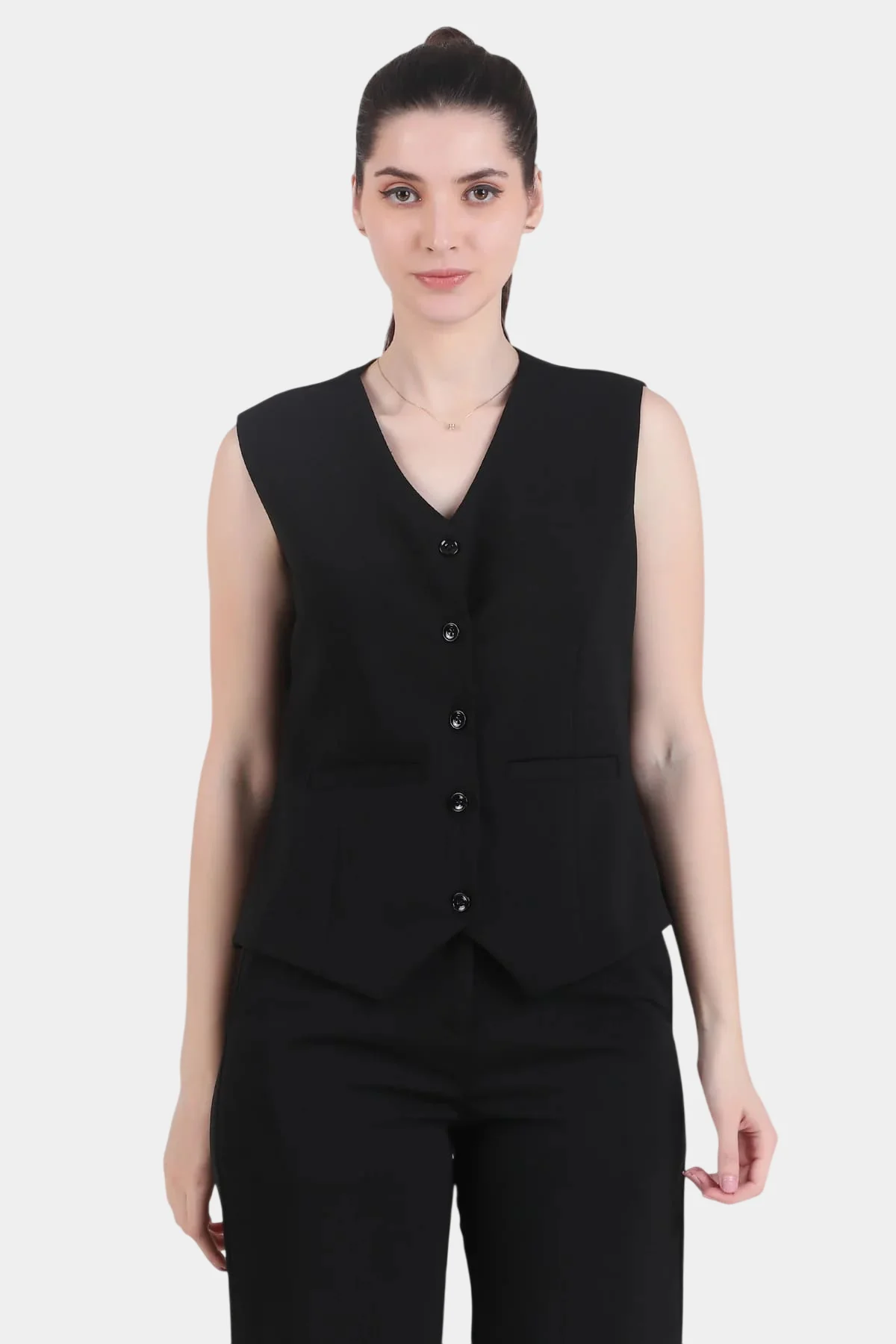 V-Neck Tailored Waistcoat – Black