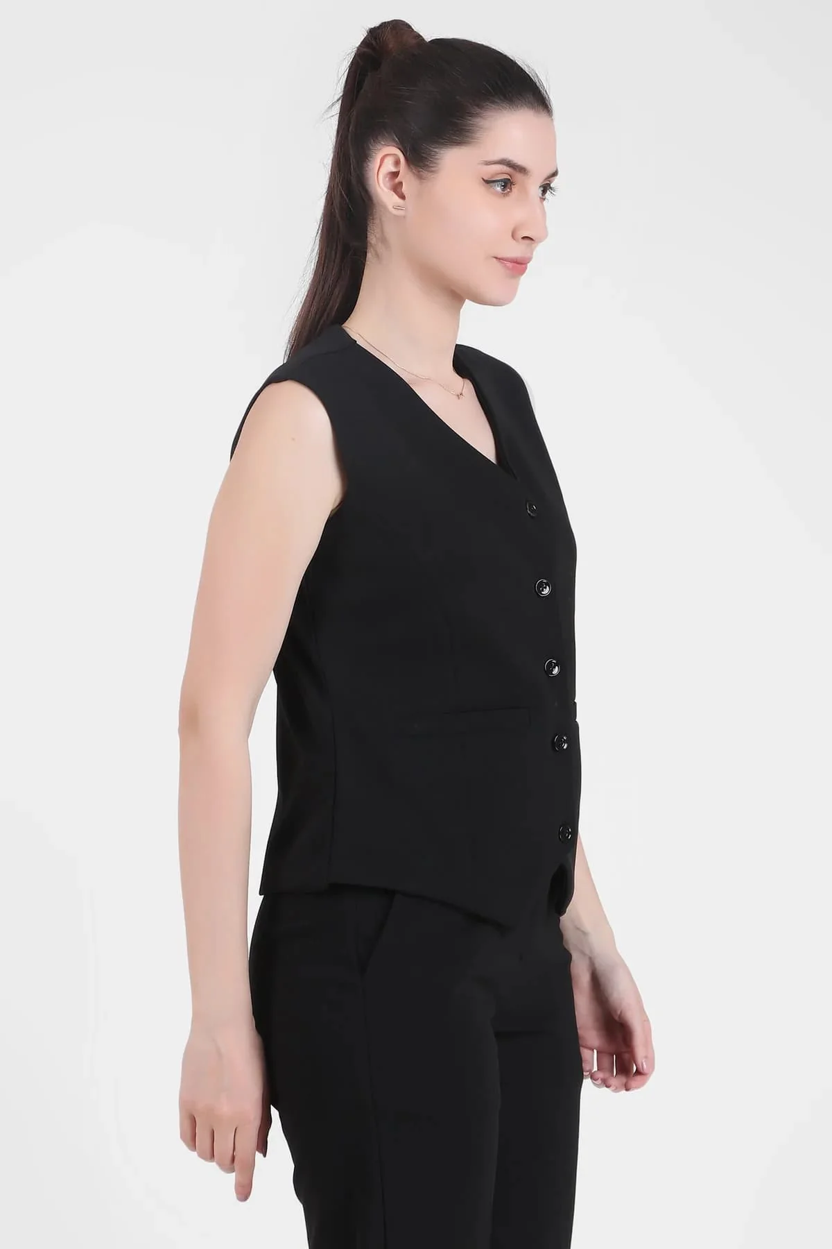 V-Neck Tailored Waistcoat – Black - Image 3