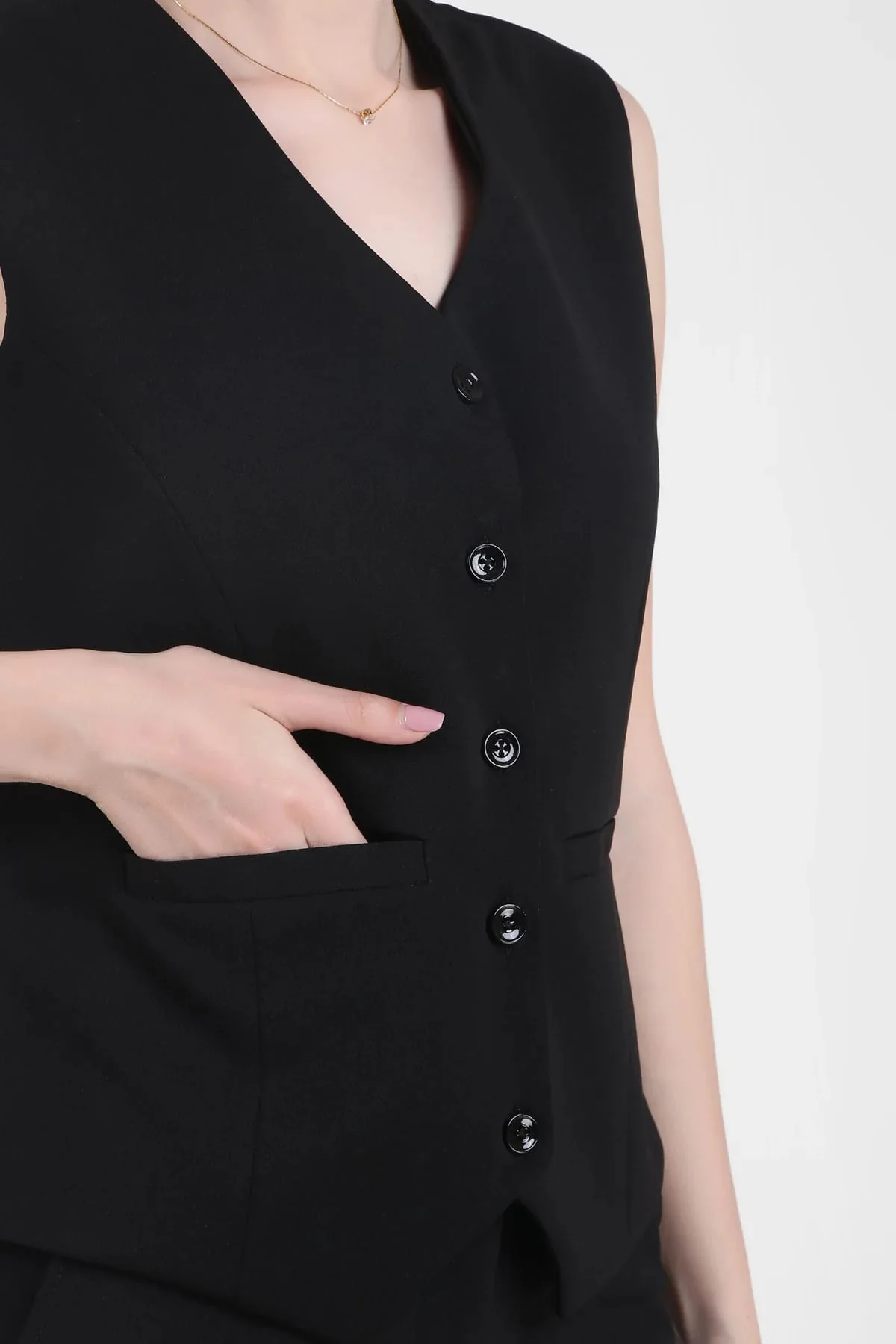 V-Neck Tailored Waistcoat – Black - Image 4