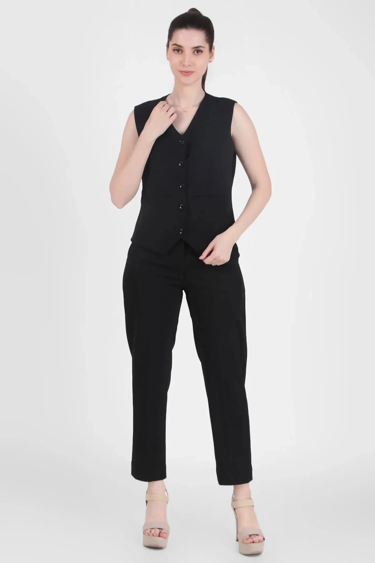 V-Neck Tailored Waistcoat – Black - Image 5