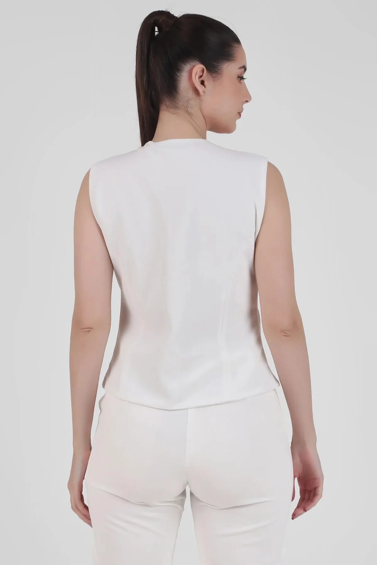 V-Neck Tailored Waistcoat – Ivory - Image 5