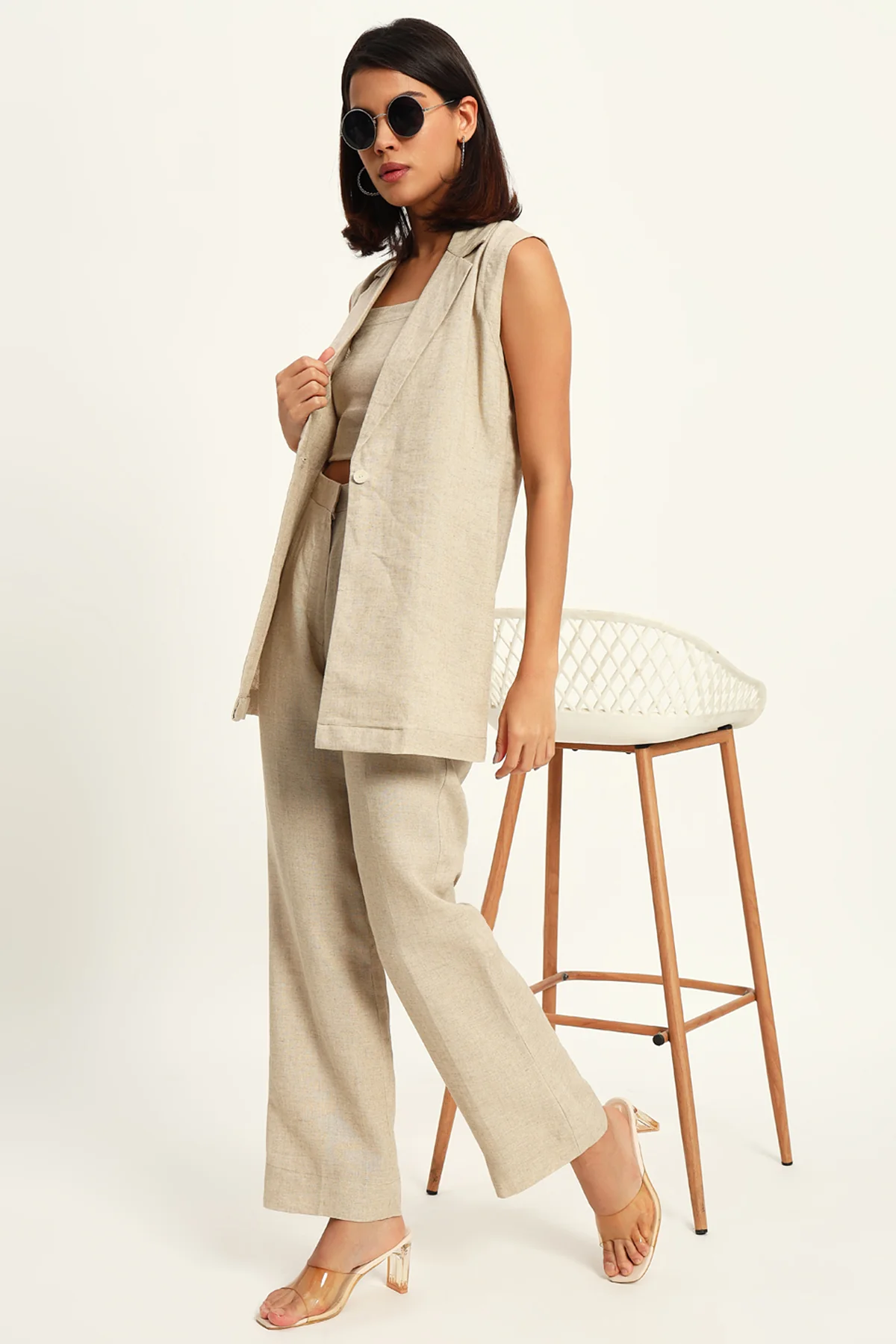 Versatile Linen Trio Jacket Co-ord Set – Beige - Image 4