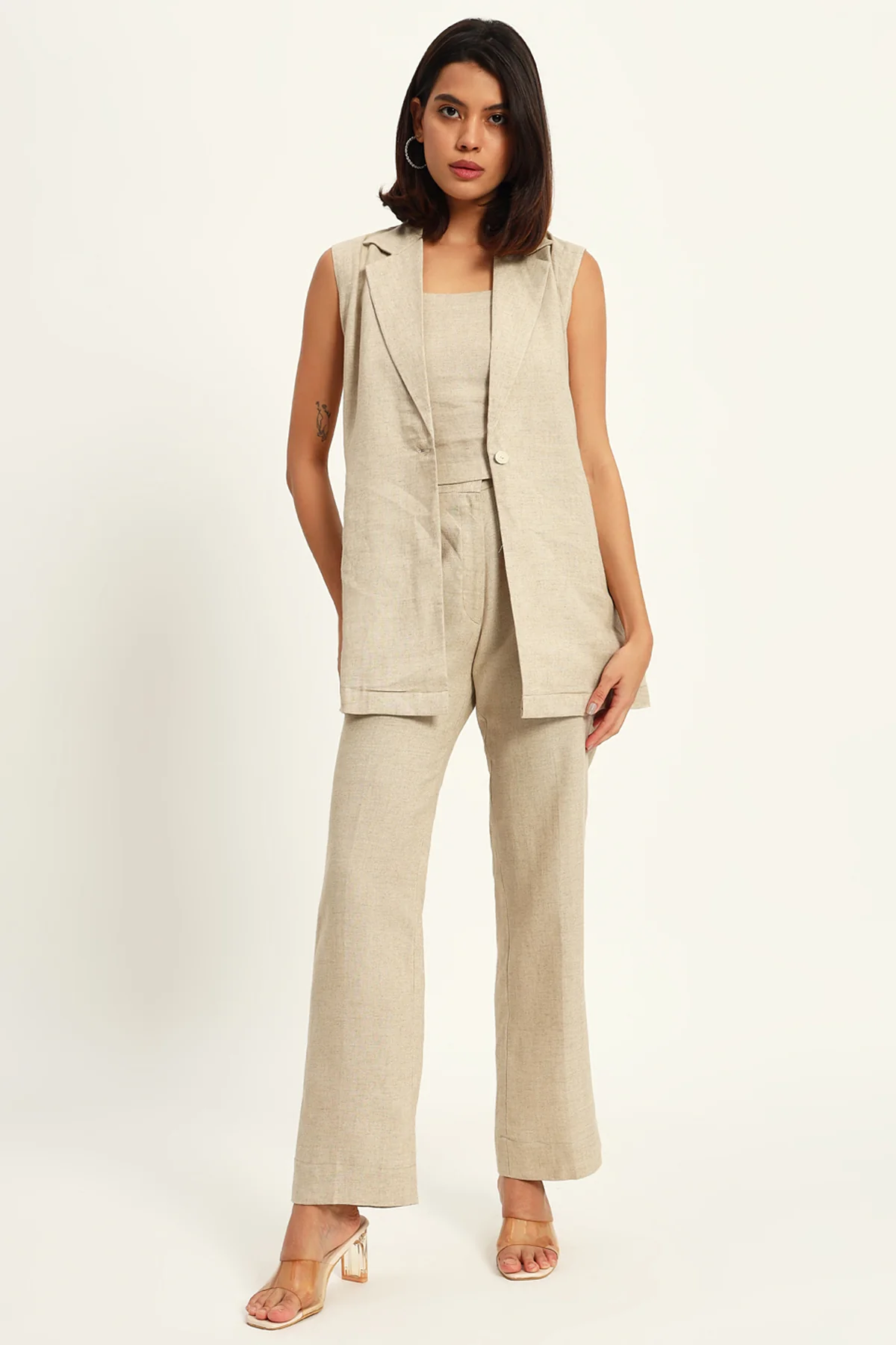 Versatile Linen Trio Jacket Co-ord Set – Beige - Image 5
