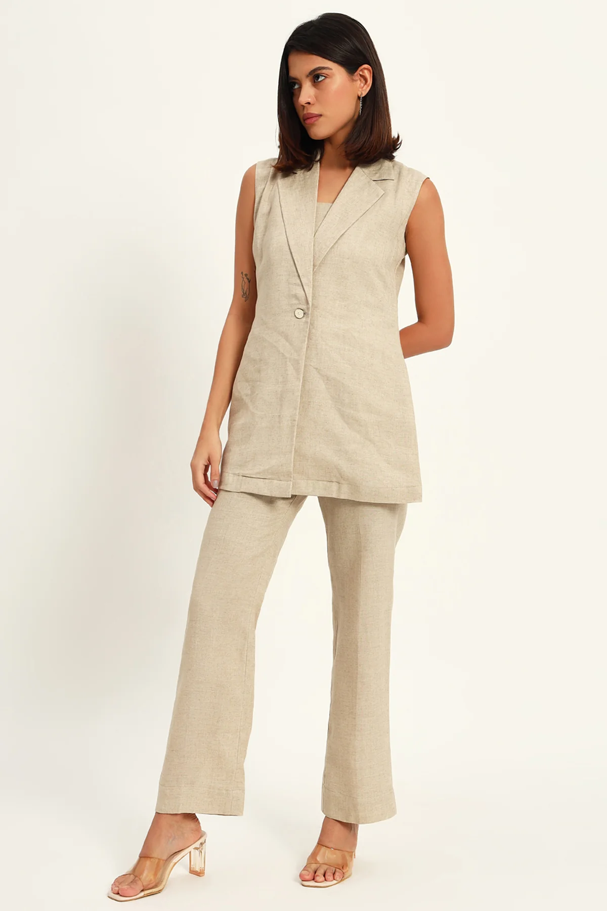 Versatile Linen Trio Jacket Co-ord Set – Beige - Image 6