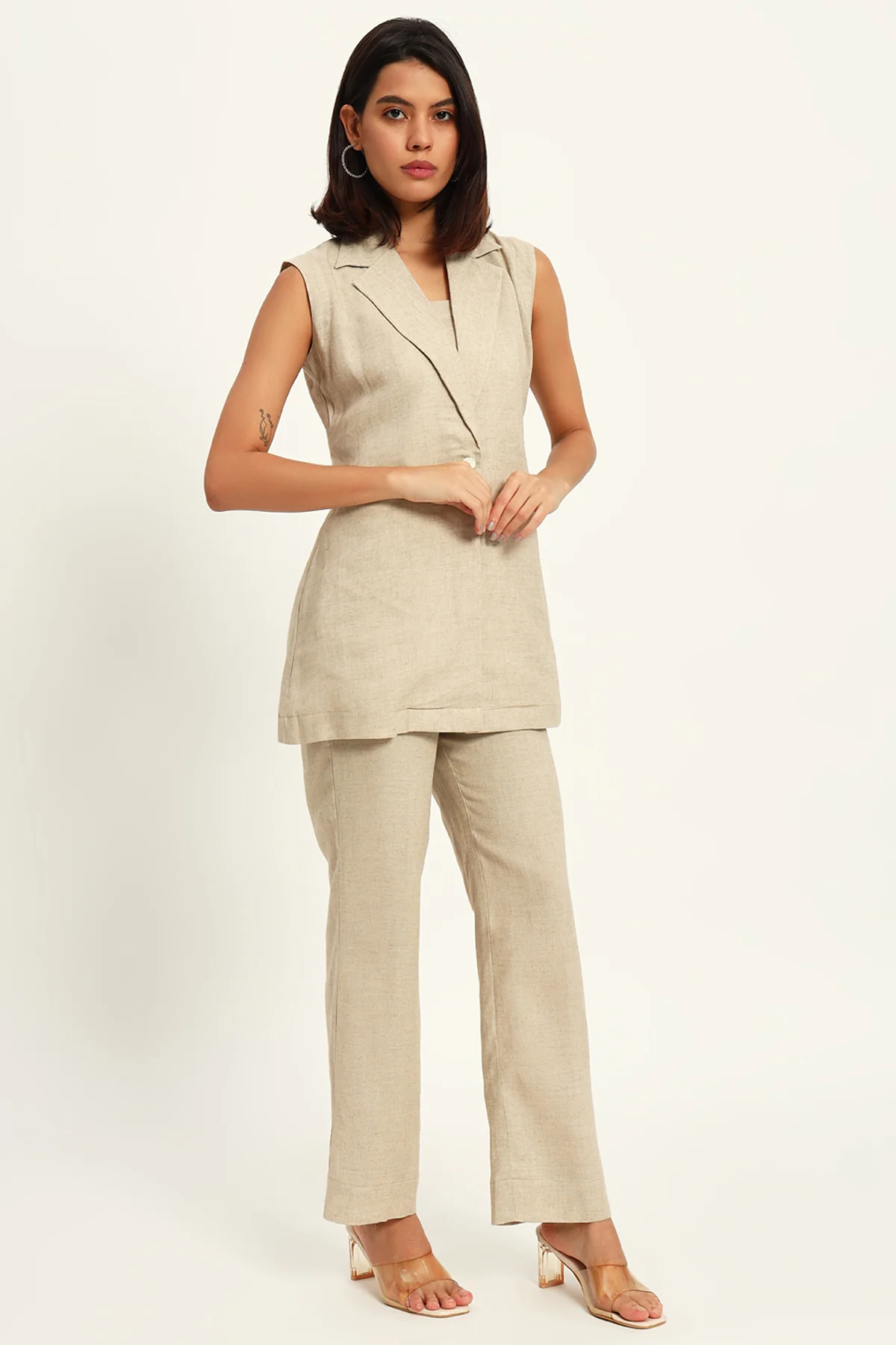 Versatile Linen Trio Jacket Co-ord Set – Beige - Image 7