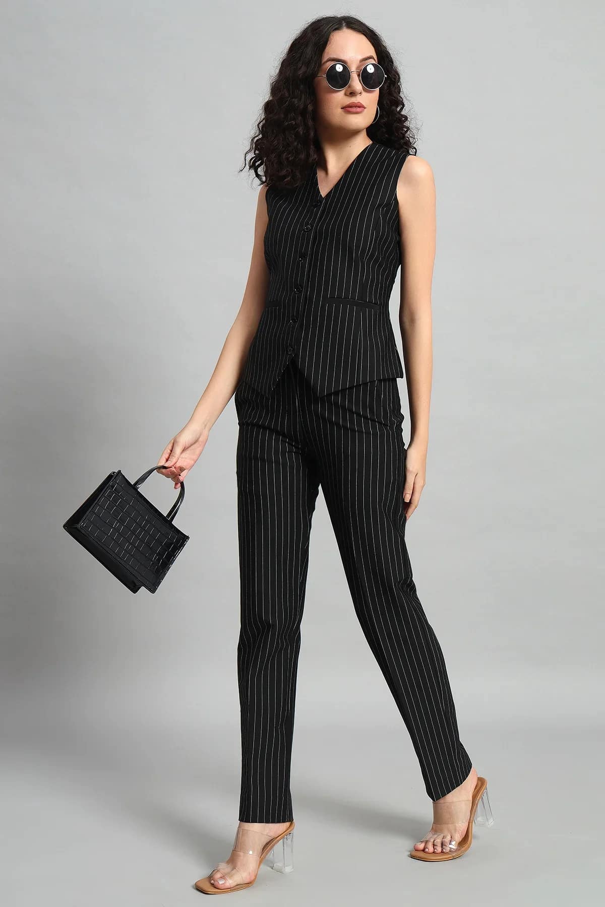 Waistcoat and Pant Co-ord Set – Pinstripe Black