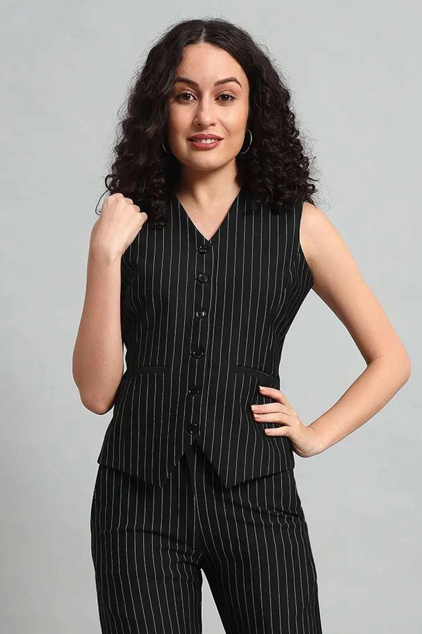 Waistcoat and Pant Co-ord Set – Pinstripe Black - Image 2