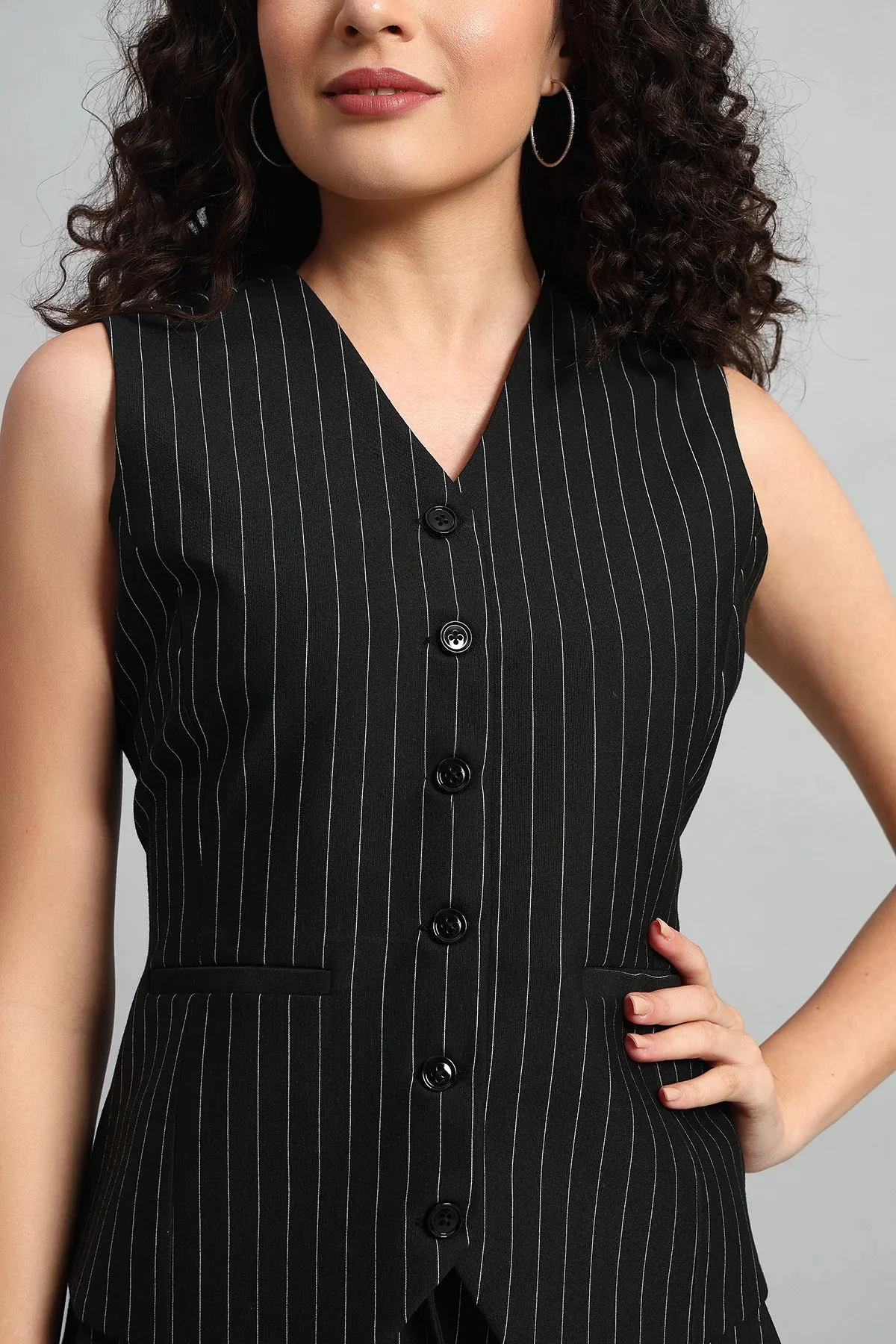 Waistcoat and Pant Co-ord Set – Pinstripe Black - Image 3