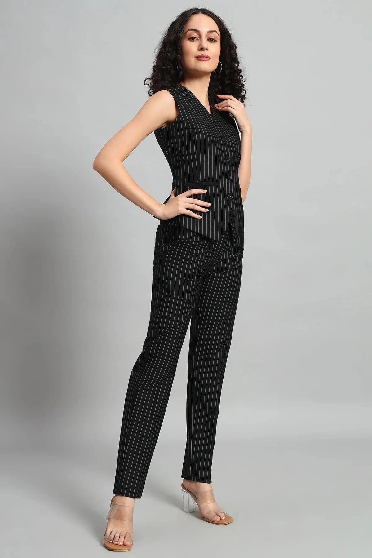 Waistcoat and Pant Co-ord Set – Pinstripe Black - Image 4