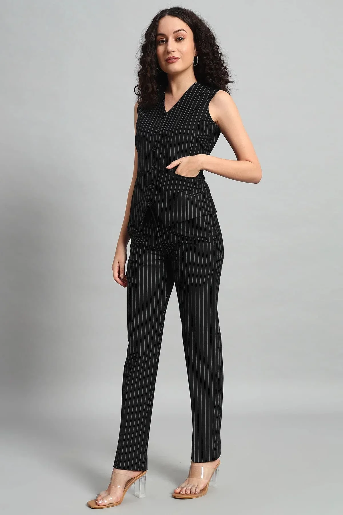 Waistcoat and Pant Co-ord Set – Pinstripe Black - Image 5