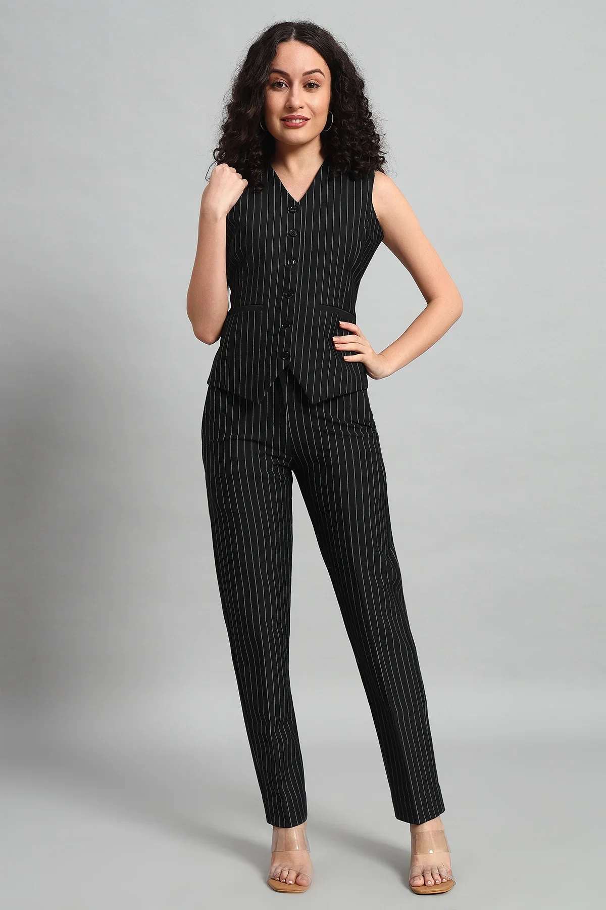 Waistcoat and Pant Co-ord Set – Pinstripe Black - Image 6