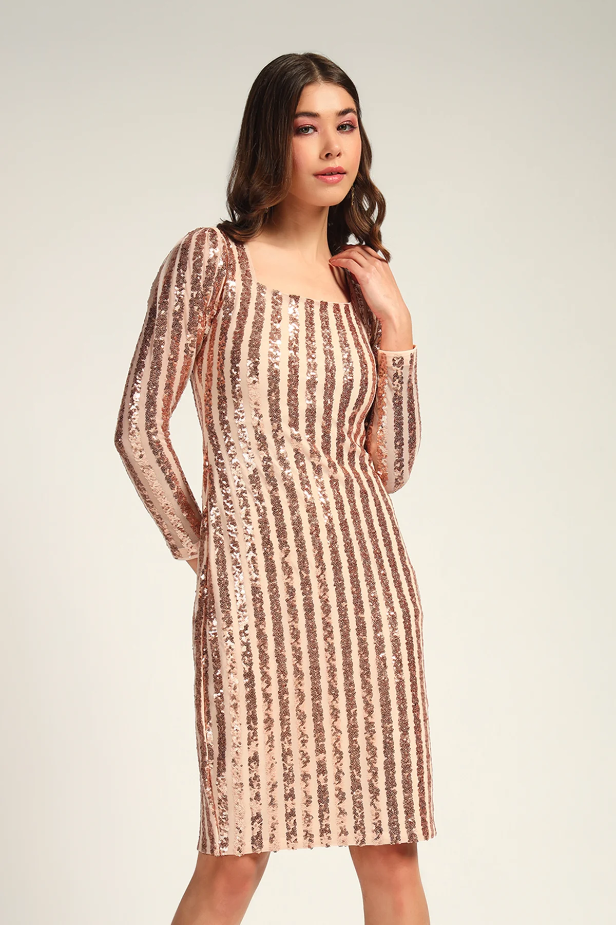 Zara Sa Shimmer Sequin Dress – Peach Fuzz - Image 5